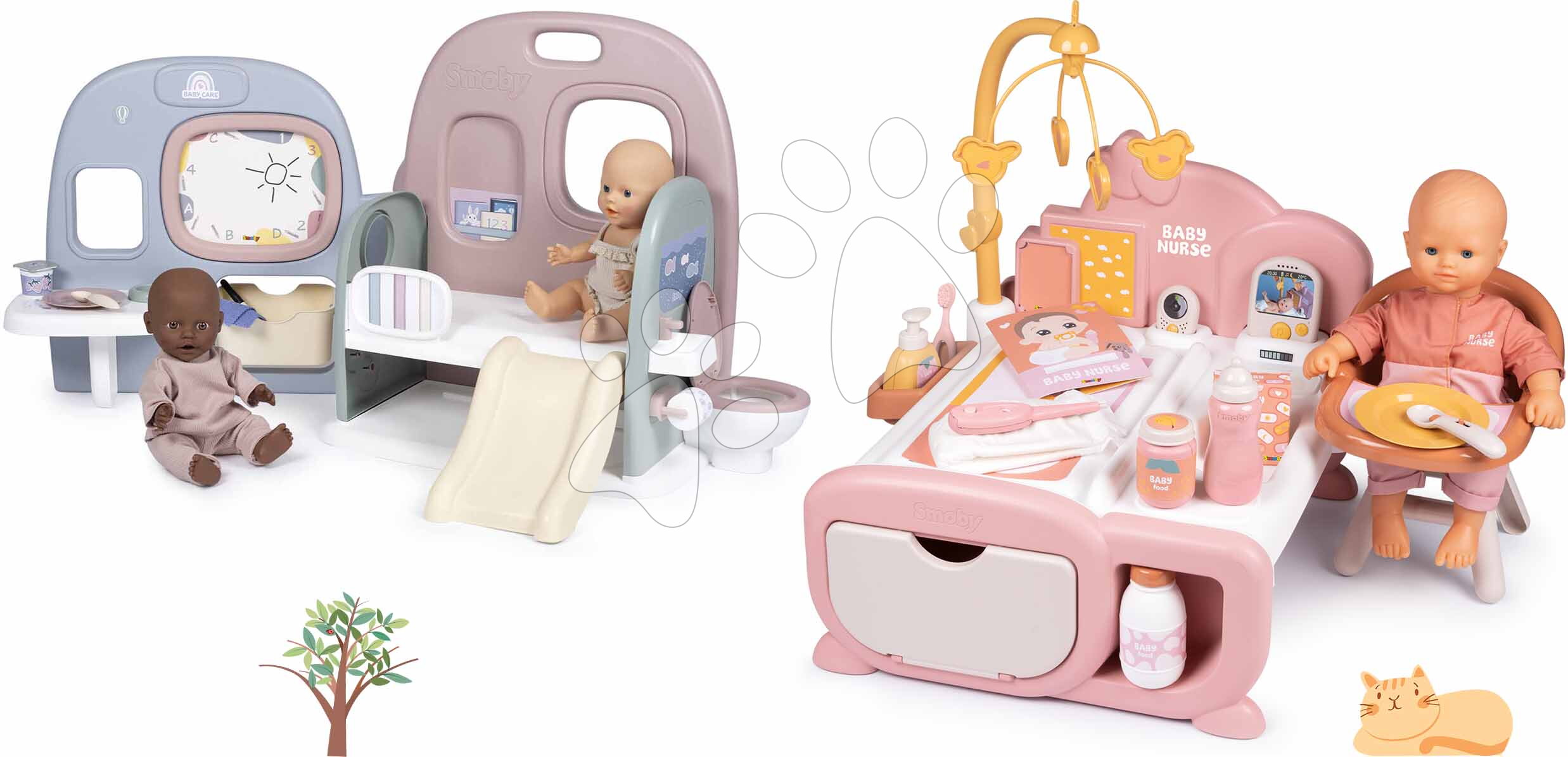 Set domeček s panenkou ve školce elektronický Cocoon Nursery Soft Baby Nurse Smoby s 5 herními zónami