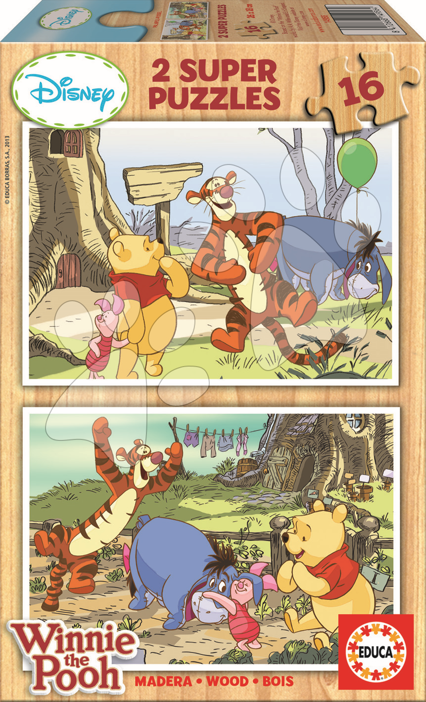 Drevené Disney puzzle - Drevené puzzle Macko Pú a Tiger Educa 2x 16 dielov