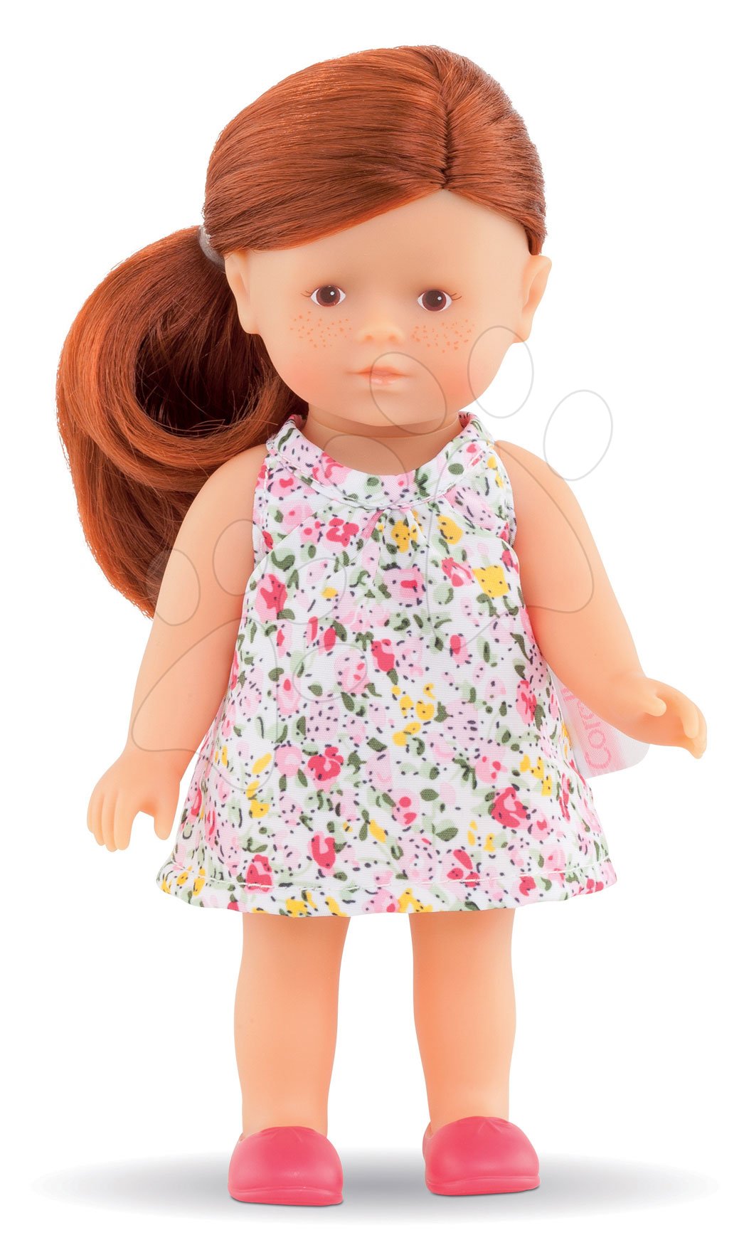 Igrače za dojenčke - Punčka Mini Corolline Ruby Les Trendies Corolle z rjavimi očki in oblekico z rumenimi rožicami 20 cm od 3 leta