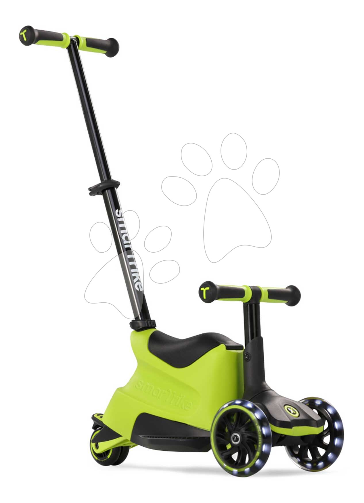 E-shop Odrážadlo a kolobežka 2v1 trojkolesová s LED kolesami Xtend Scooter Ride-on Lime smarTrike s vodiacou tyčou s nastaviteľnou výškou a úložným priestorom od 1 do 12 rokov