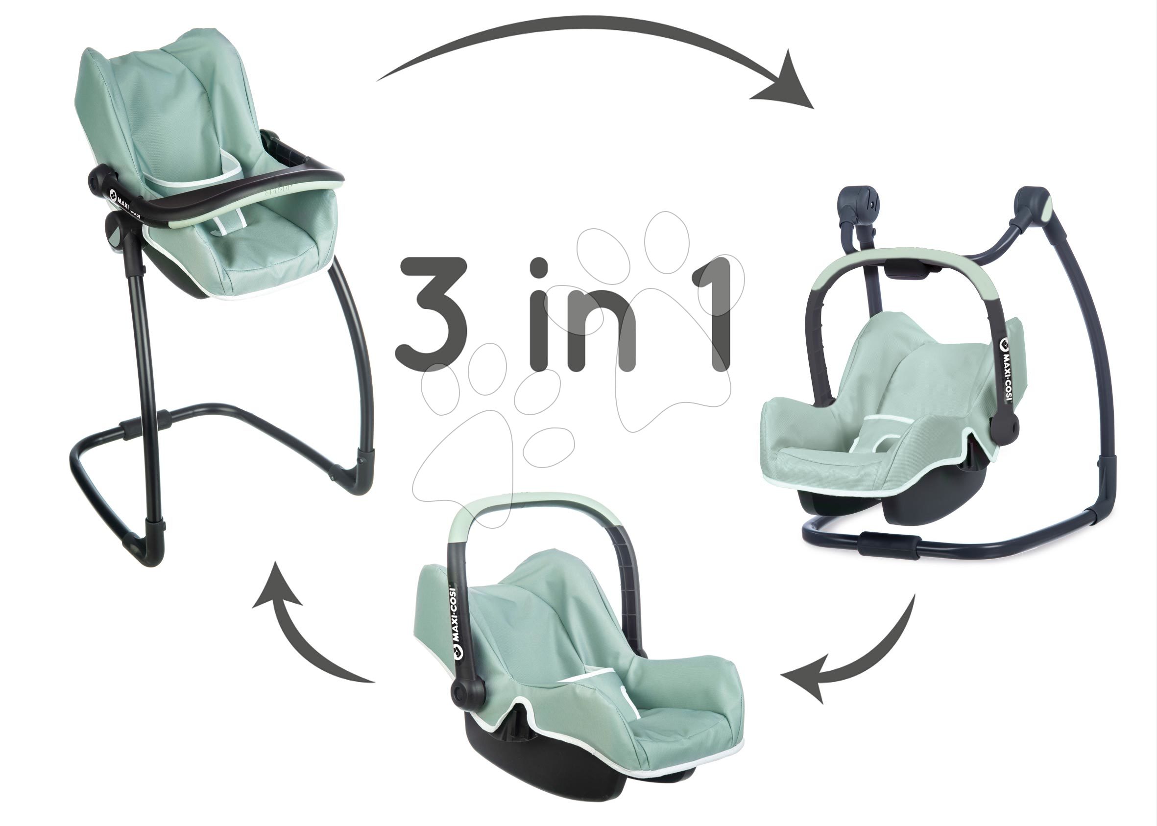 E-shop Jedálenská stolička s autosedačkou a hojdačkou Maxi Cosi Seat+High Chair Sage Smoby trojkombinácia s bezpečnostným pásom olivová