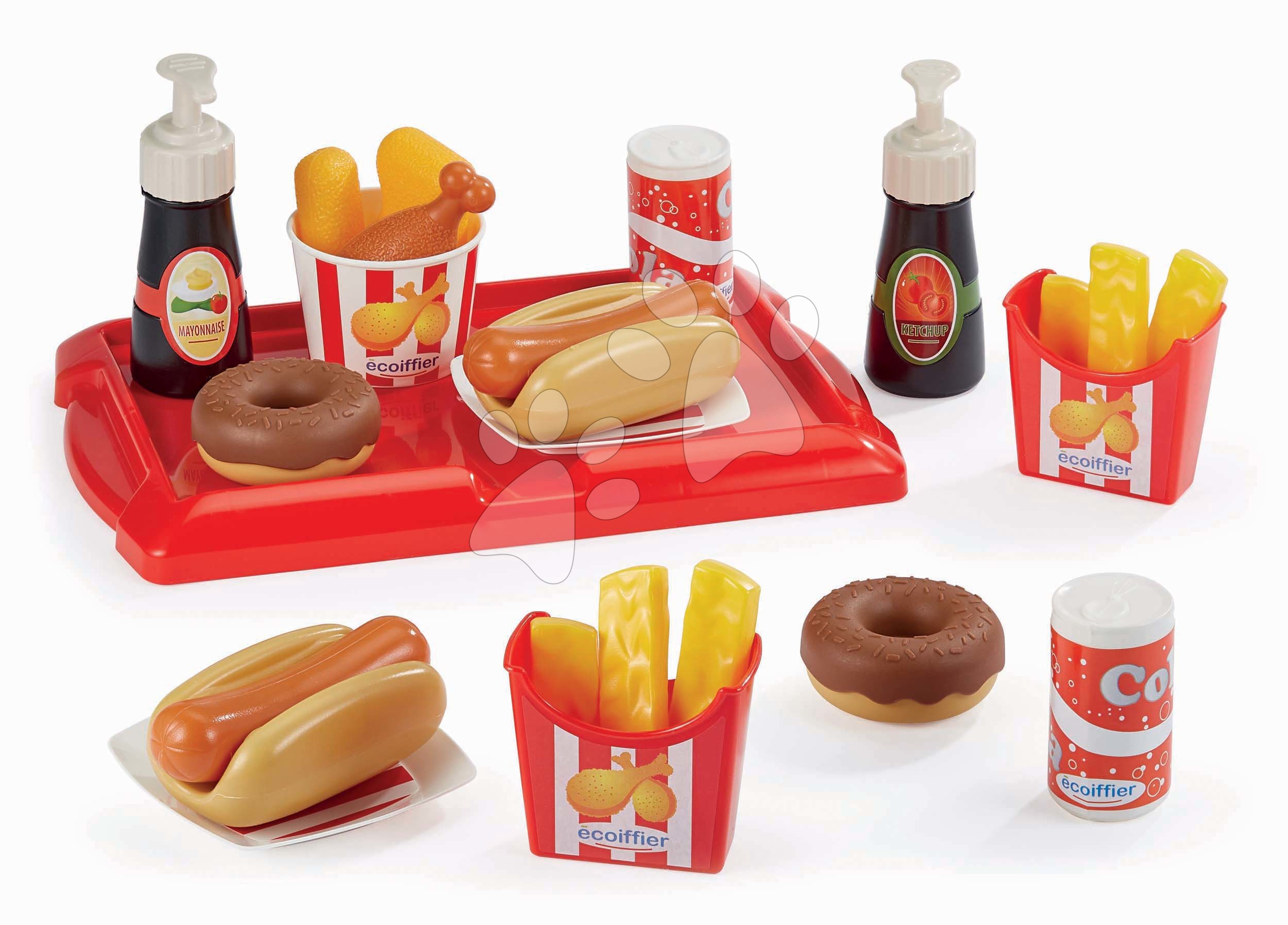 E-shop Set hot dog s hranolkami a nápojmi 100% Chef Écoiffier na tácke 25 doplnkov od 18 mes