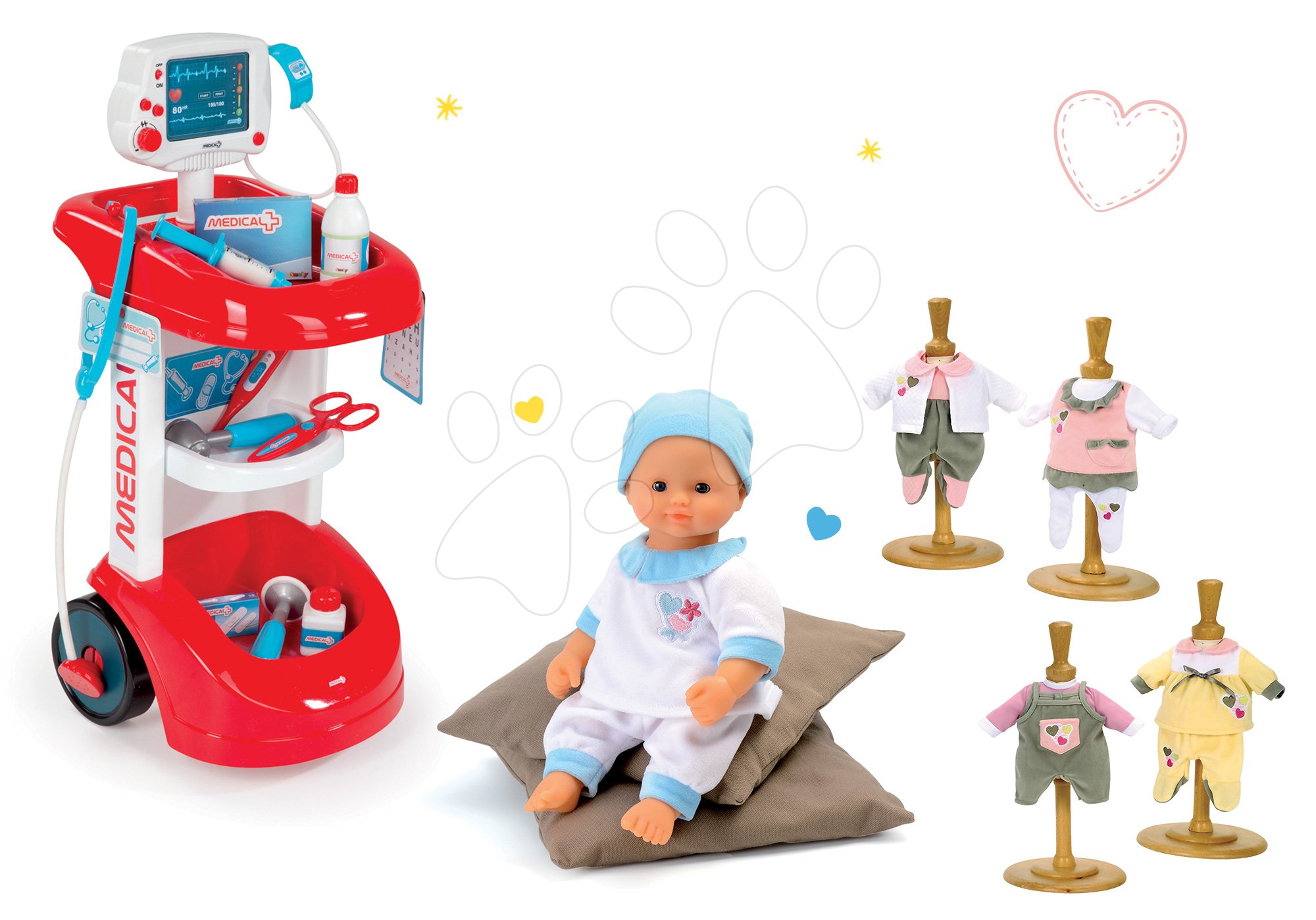 Smoby detský lekársky vozík, bábika Baby Nurse a šaty Baby Nurse 24475-8