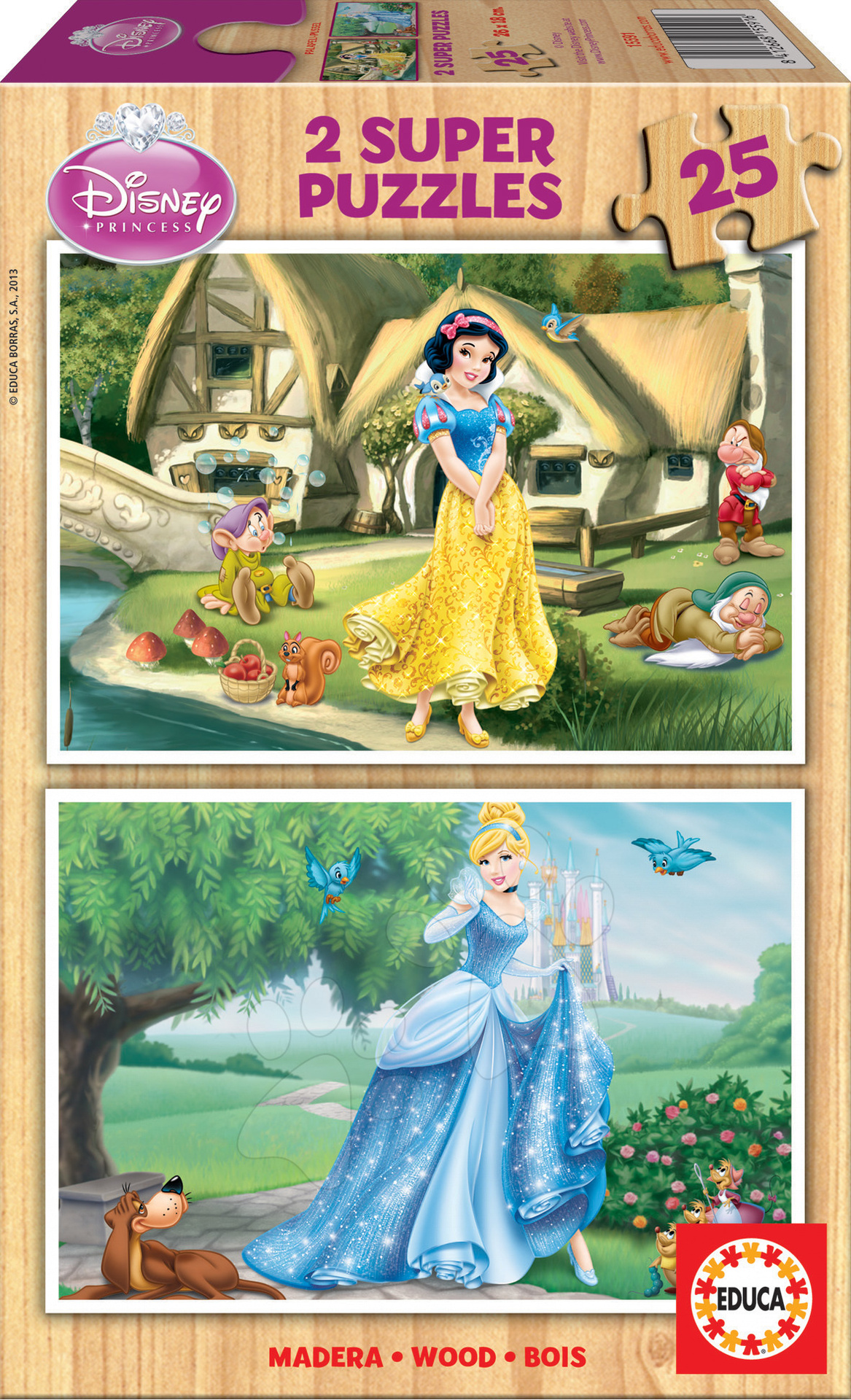 Drevené Disney puzzle - Drevené puzzle Snehulienka a Popoluška Educa 2x 25 dielov