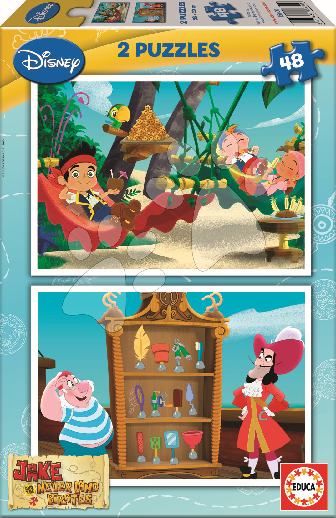 Detské puzzle do 100 dielov - Puzzle Jake a Piráti z Krajiny nekrajiny Educa 2x 48 dielov