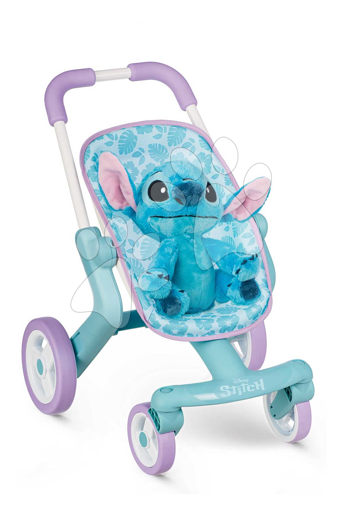 Kočík športový s plyšovou hračkou Stitch PushChair & Plush Smoby s textilným poťahom a otočnými kolesami od 18 mes
