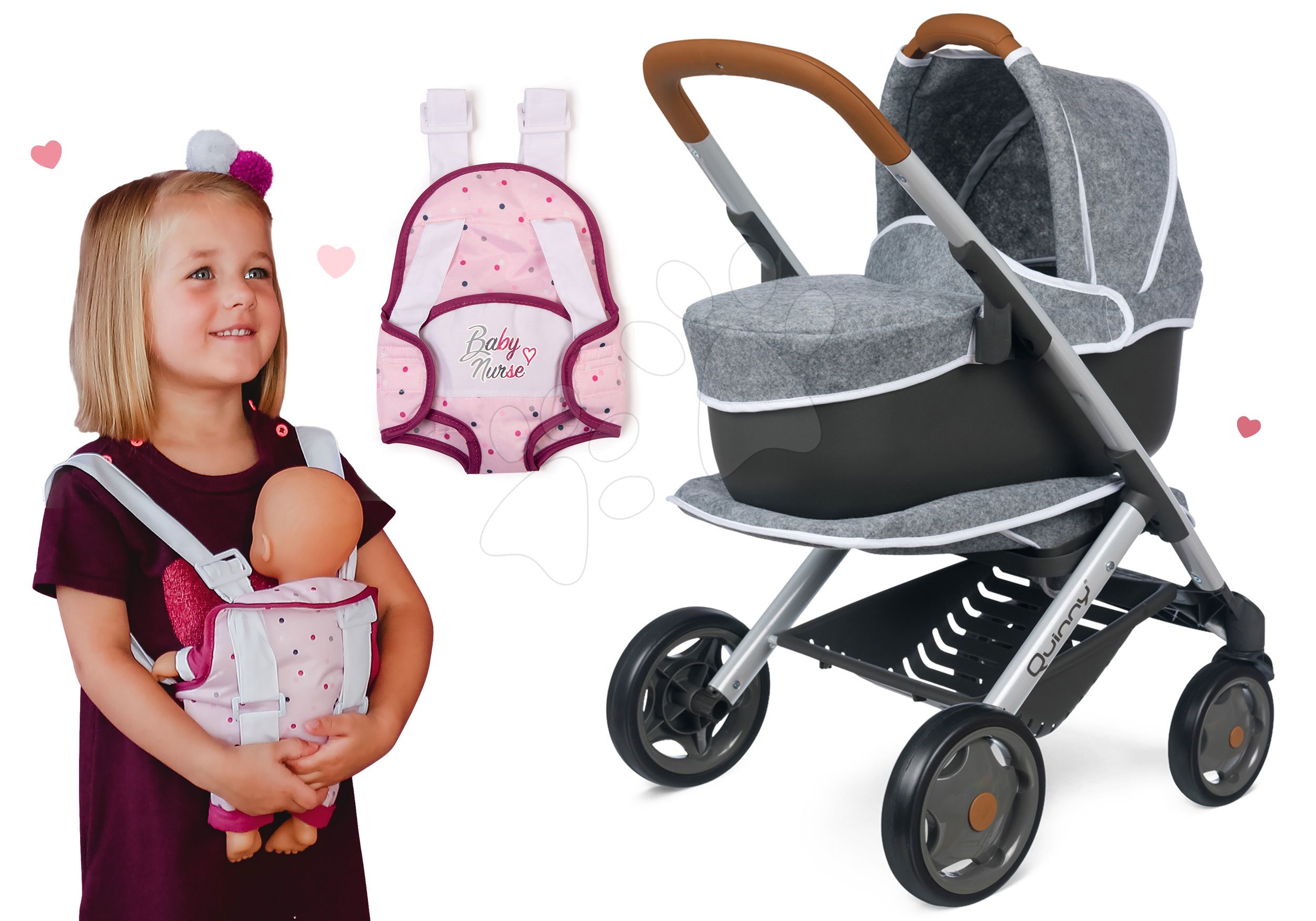 Set Puppenwagen DeLuxe Pastell Smoby und Stuhl, Autositz, Sc