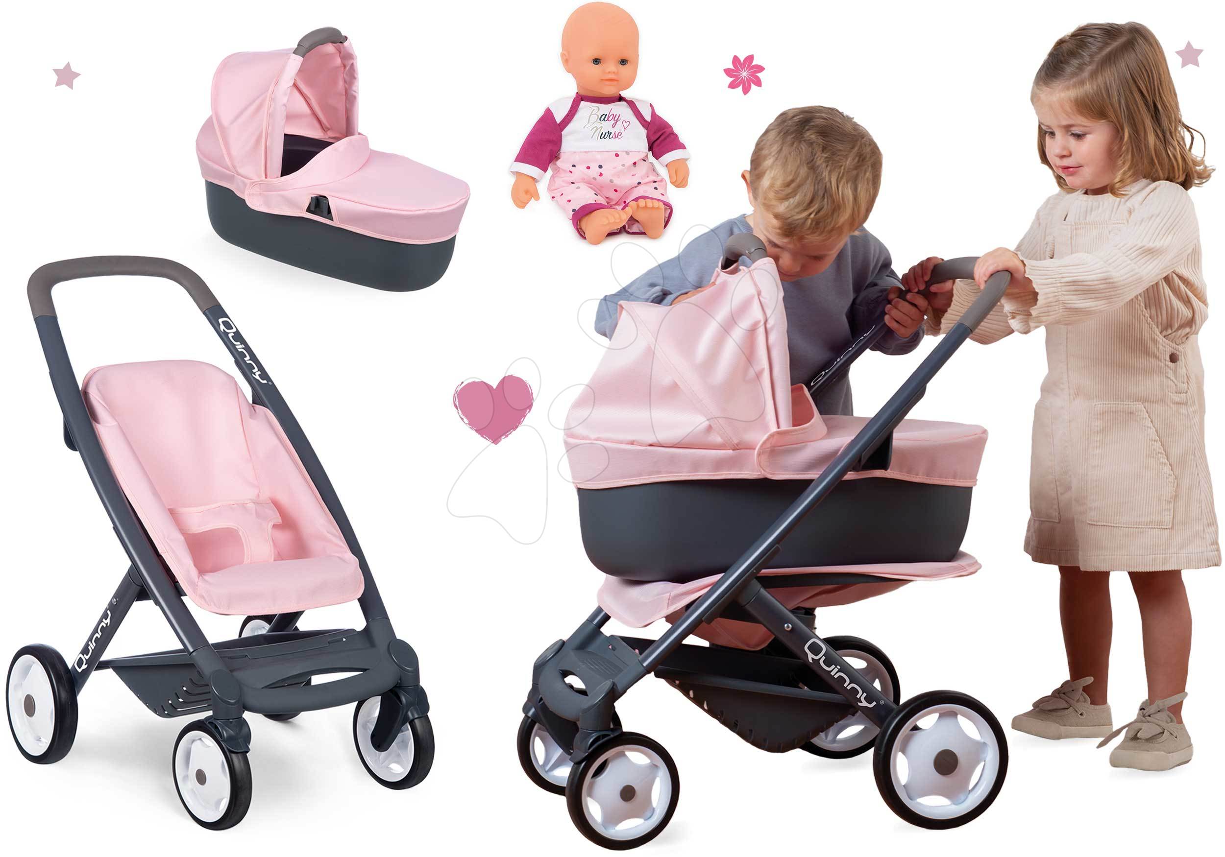 Cărucioare de la 18 luni - Set cărucior combinație triplă Powder Pink 3in1 Maxi Cosi & Quinny Smoby cu păpușă