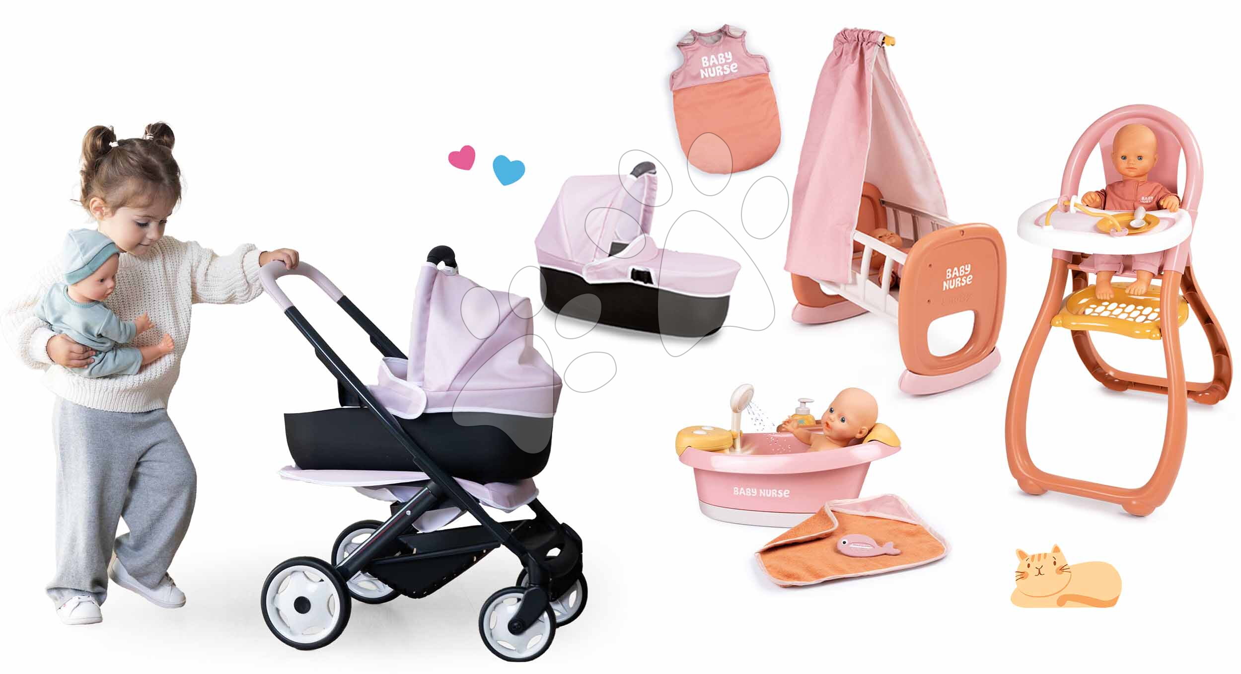 Set kočík trojkombinácia s kolískou Puschair Pink Maxi Cosi&Quinny Smoby a jedálenská stolička s vaničkou a spacím vakom