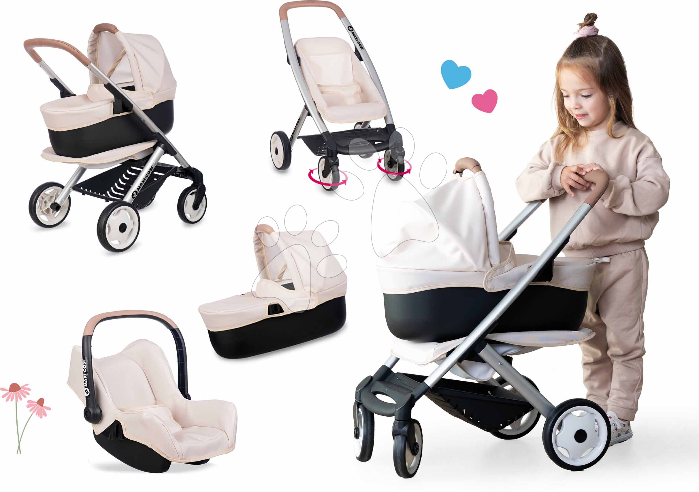 Set kočík trojkombinácia s autosedačkou Puschair Sandy Maxi Cosi&Quinny Smoby s bezpečnostným pásom a úložným priestorom