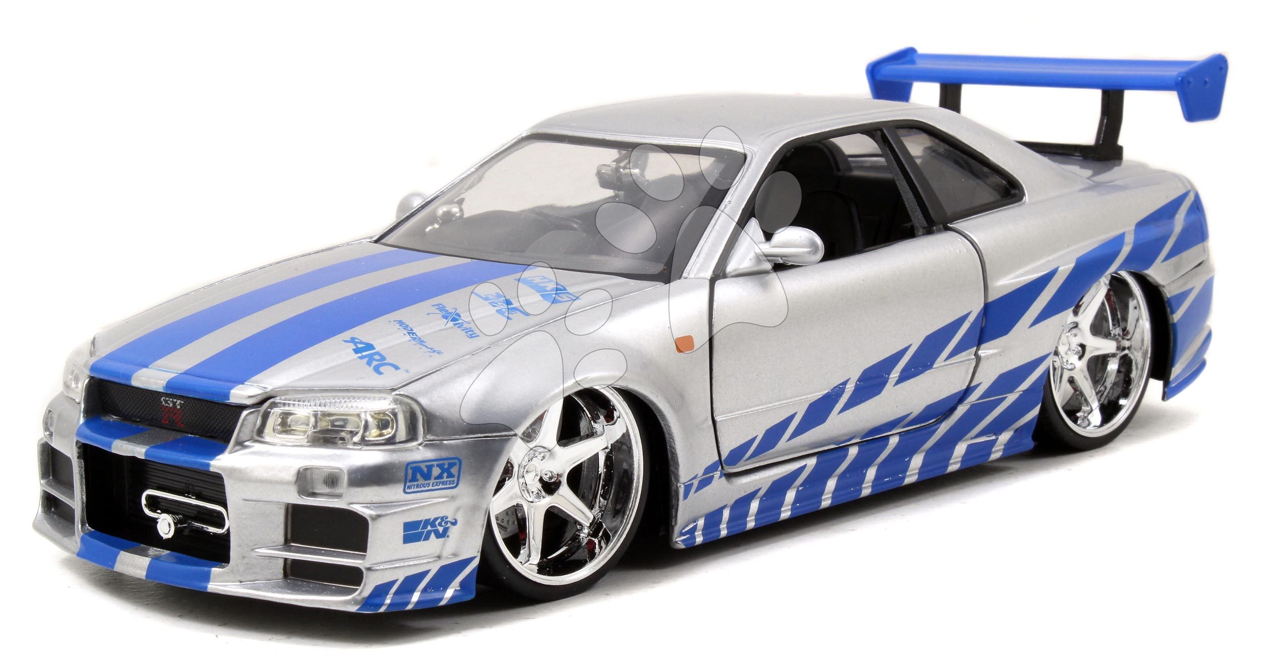 Autíčko Nissan Skyline GT-R 2002 Fast & Furious Jada kovové s otevíratelnými částmi délka 19 cm 1:24