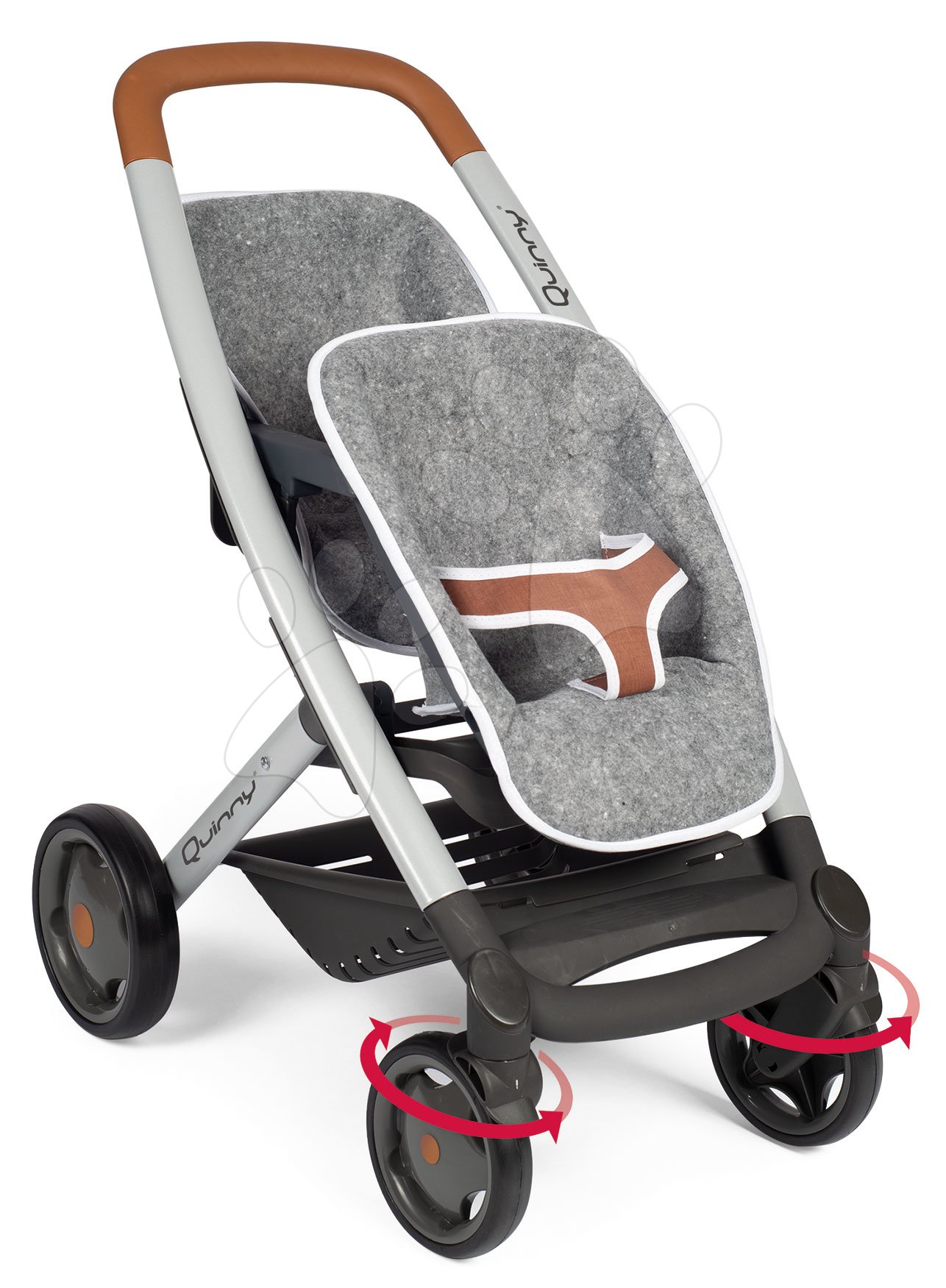 Kočárek pro dvě panenky DeLuxe Pastel Maxi Cosi&Quinny Grey Smoby s polohovatelnou opěrkou a 65 cm výška rukojeti