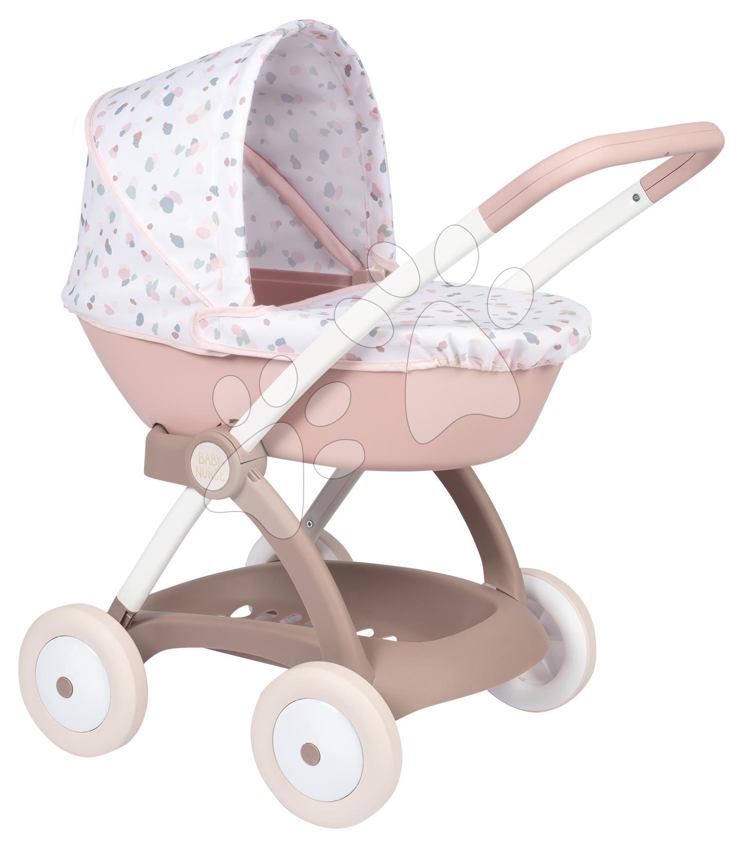 Mély babakocsi textil huzattal Pram Natur D'Amour Baby Nurse Smoby 42 cm játékbabának tolókar magassága 58 cm 18 hó-tól