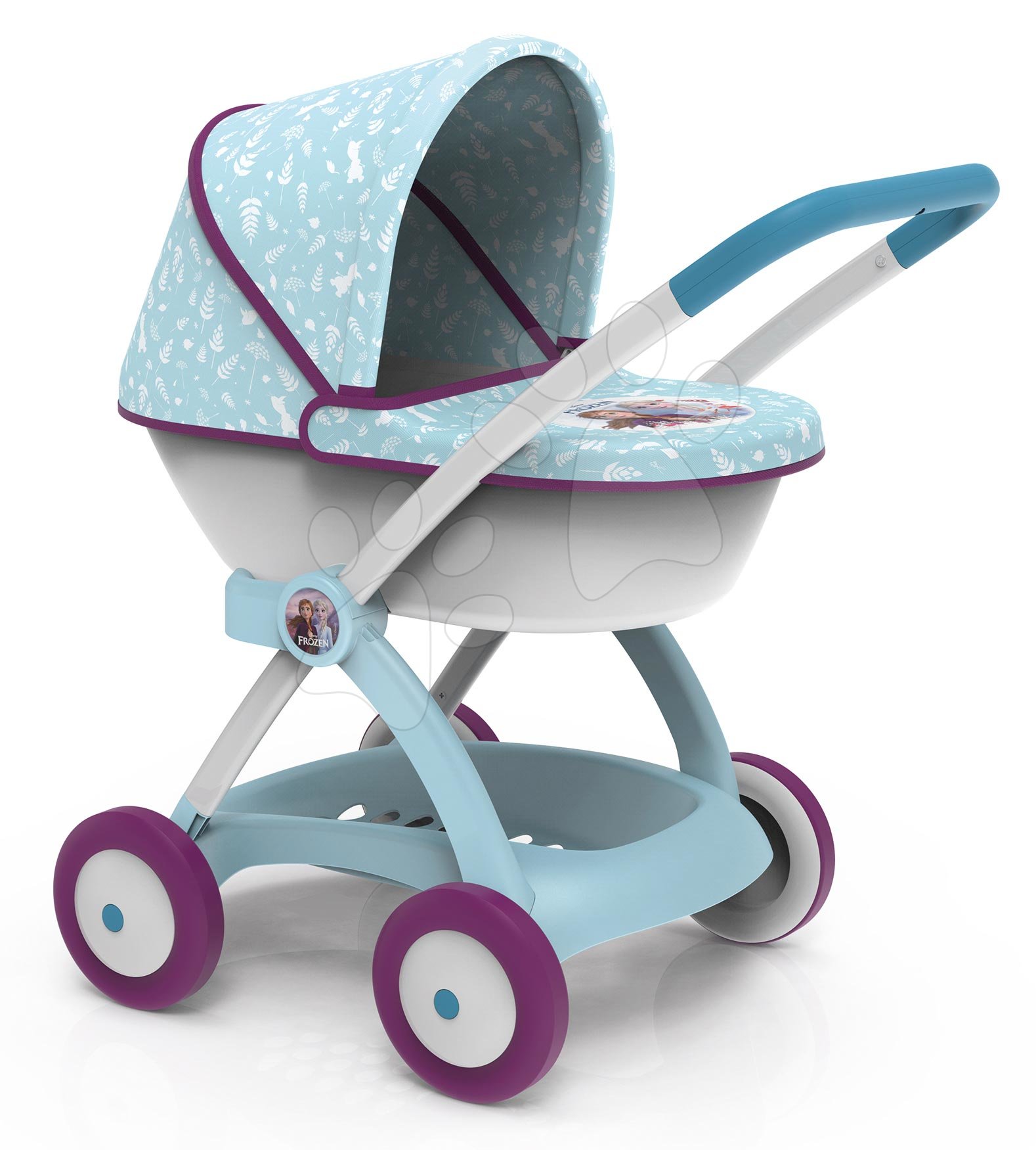 E-shop Kočík hlboký Ľadové Kráľovstvo Frozen Pram Smoby pre 42 cm bábiku s pohyblivou strieškou výška rúčky 58 cm od 18 mes