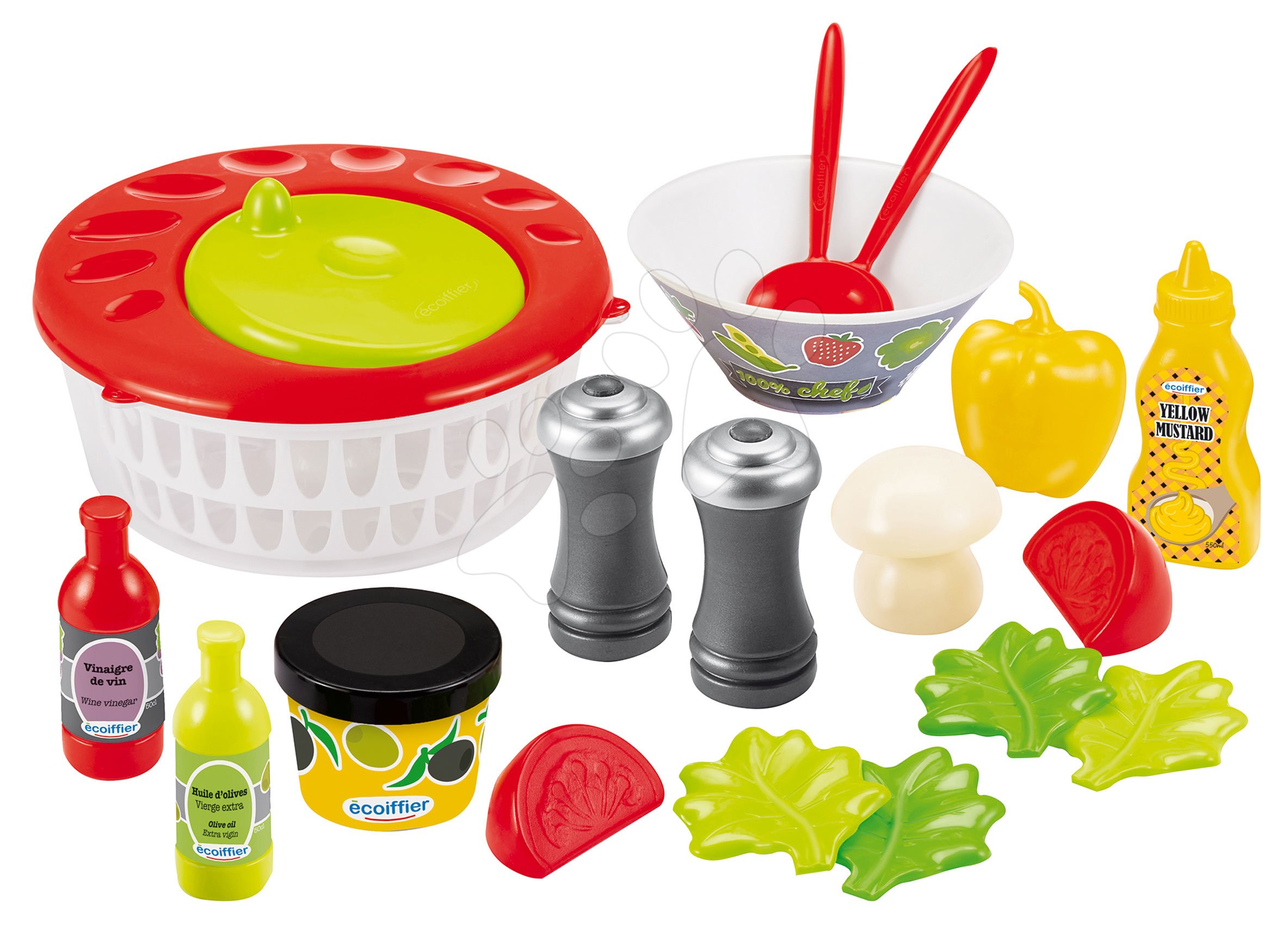 Accesorii și vase de bucătărie de jucărie - Bar de salata 100% Chef Ecoiffier bol uscător condimente și 21 de accesorii de la 18 luni