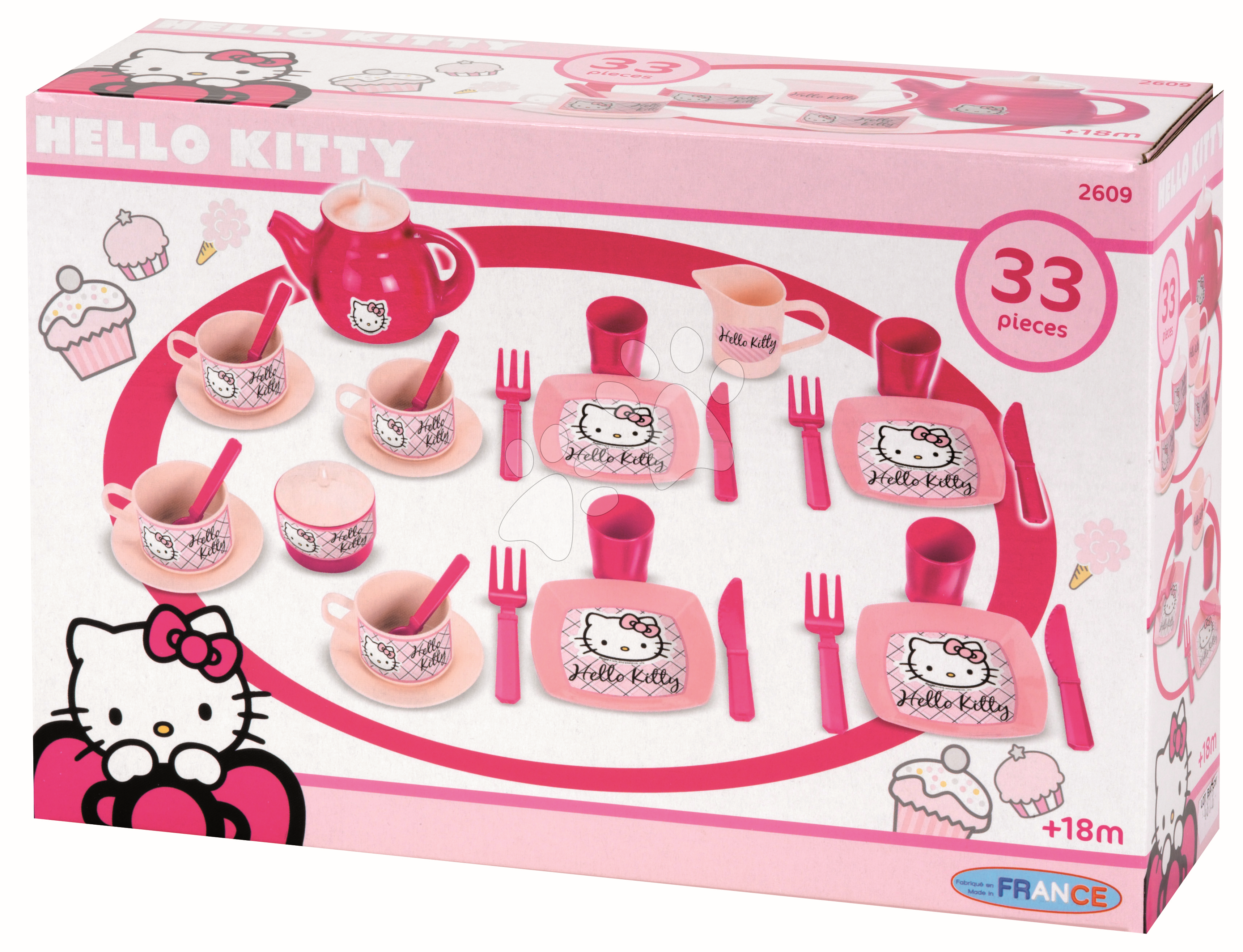 Staré položky - Veľká čajová súprava Hello Kitty Écoiffier s 33 doplnkami, ružovo-červená