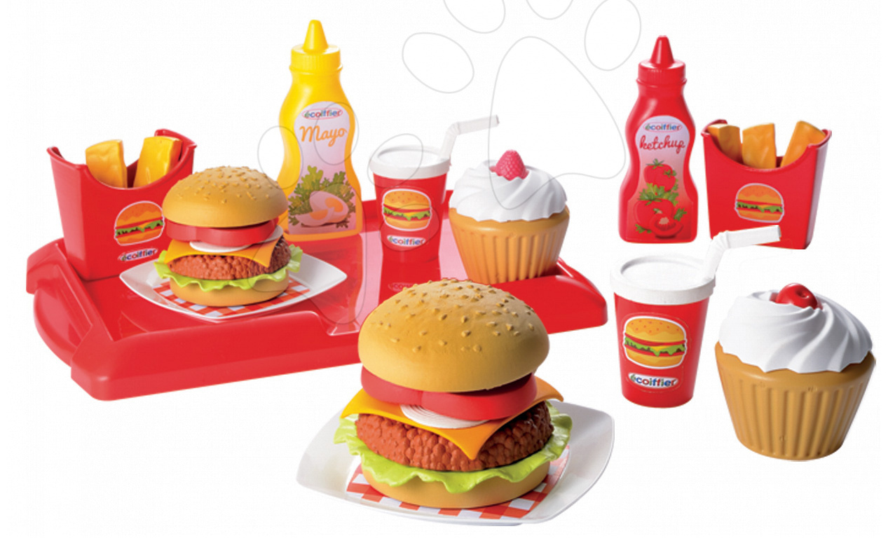 Écoiffier dětský set s hamburgery 100% Chef 2623 červený