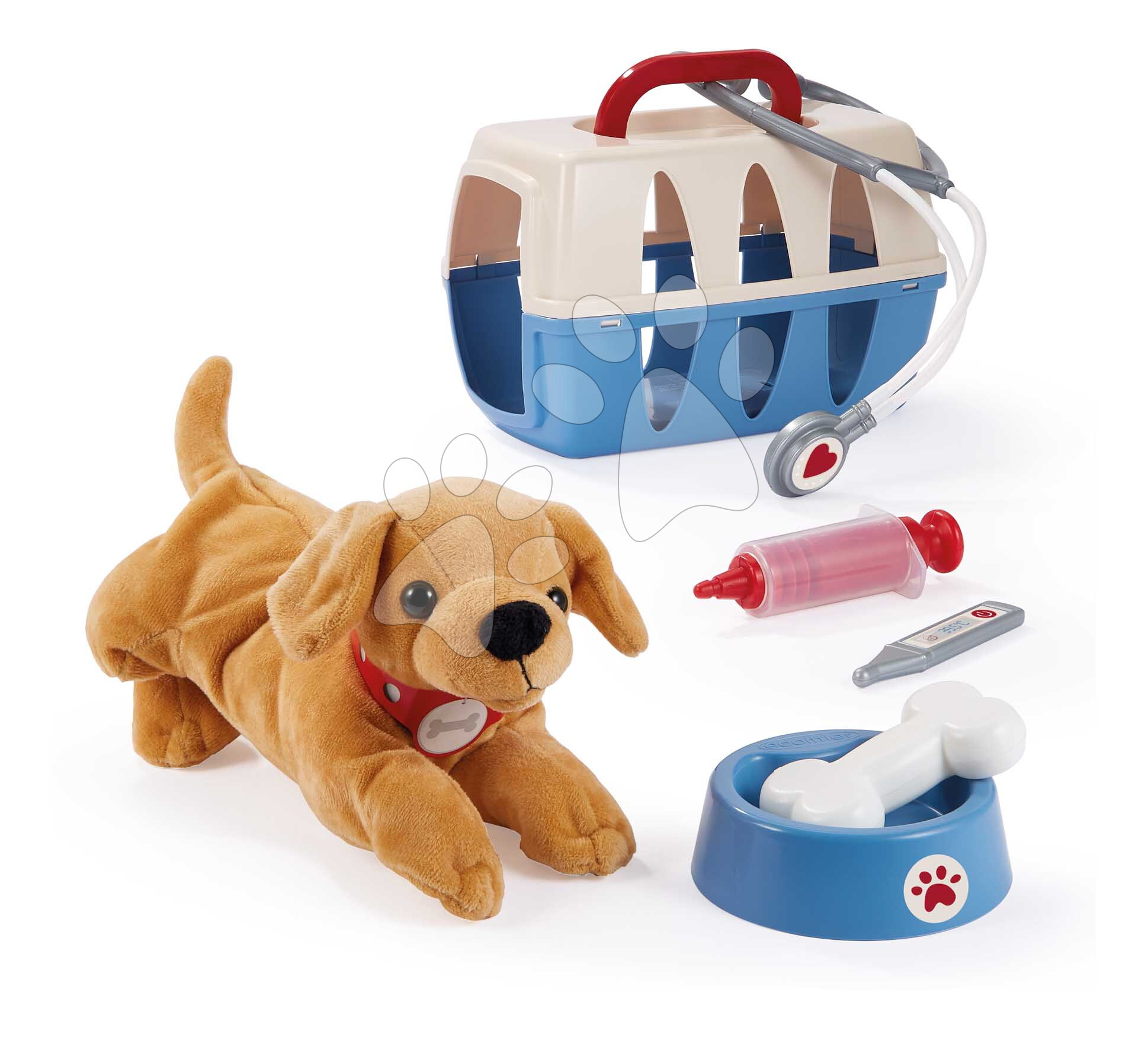 Zverolekársky košík Veterinarian Case Écoiffier s plyšovým psíkom s miskou a lekárske doplnky od 18 mes