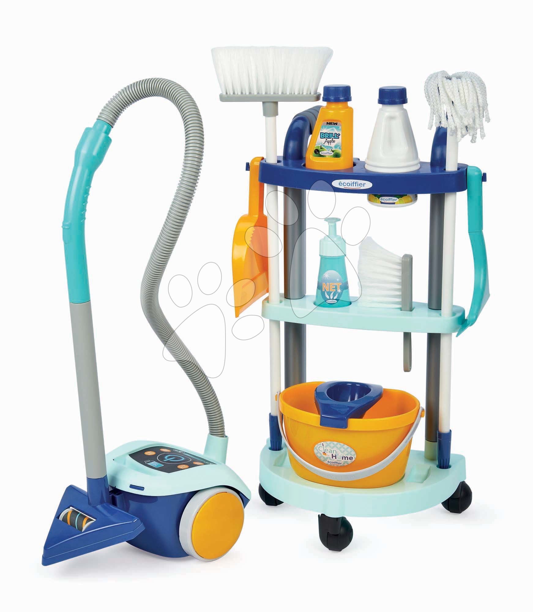 Úklidový vozík s vysavačem Cleaning Trolley Clean Home Écoiffier s 12 doplňky