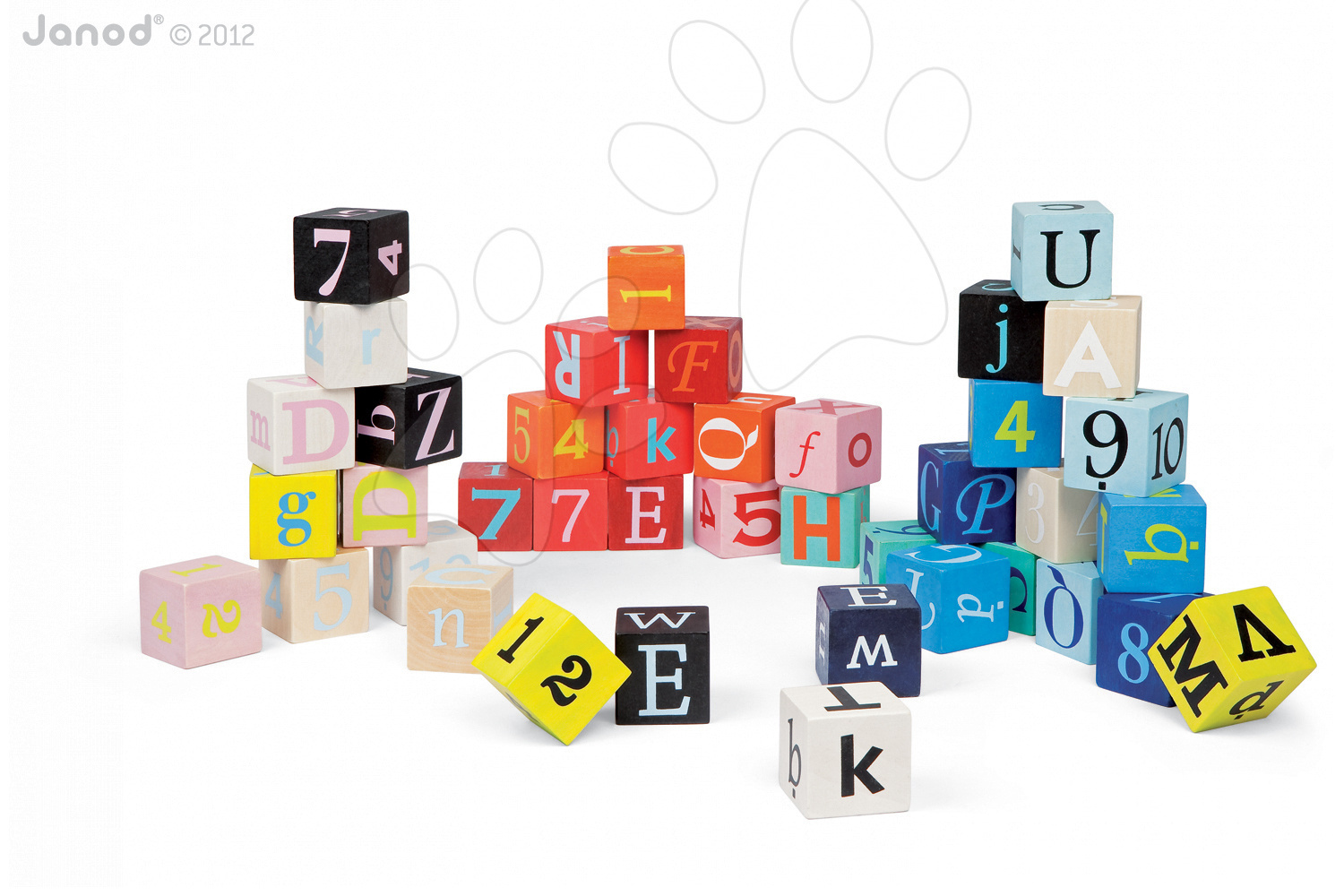 Drevené kocky - Drevené kocky Kubix - 40 Blocks Janod písmenká a čísla 40 ks od 24 mes