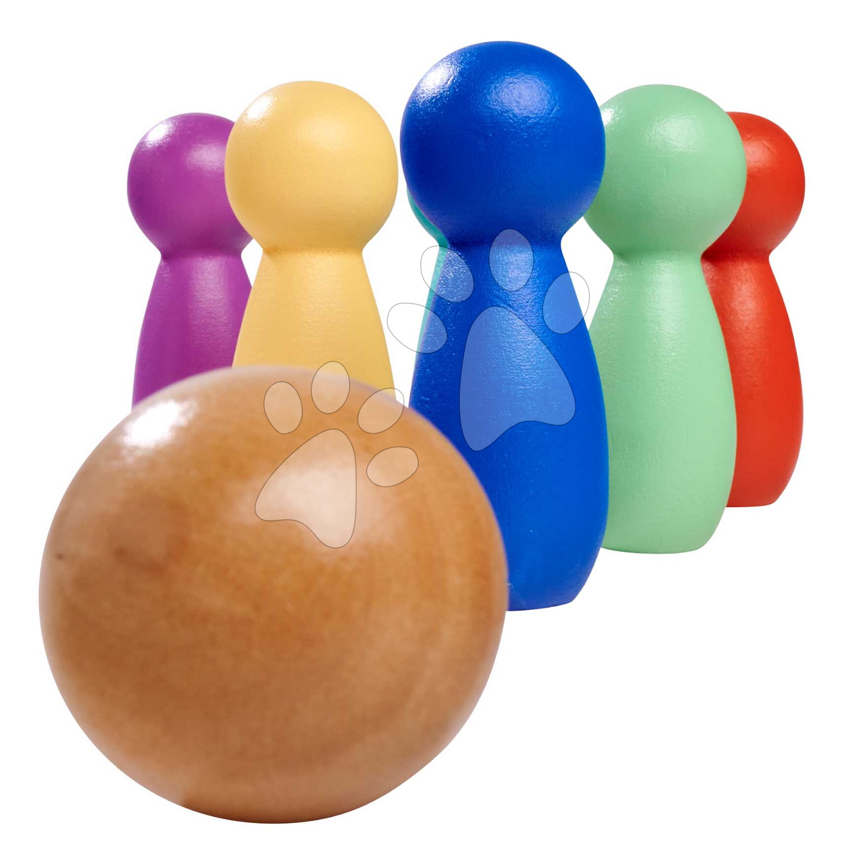 Fajáték bowling Games Eichhorn 6 színes tekebábúval és fagolyóval