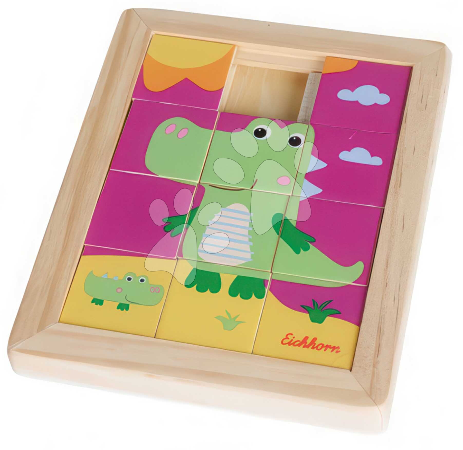Fa tologatós puzzle Krokodil Sliding Game Eichhorn 11 színes elem keretben