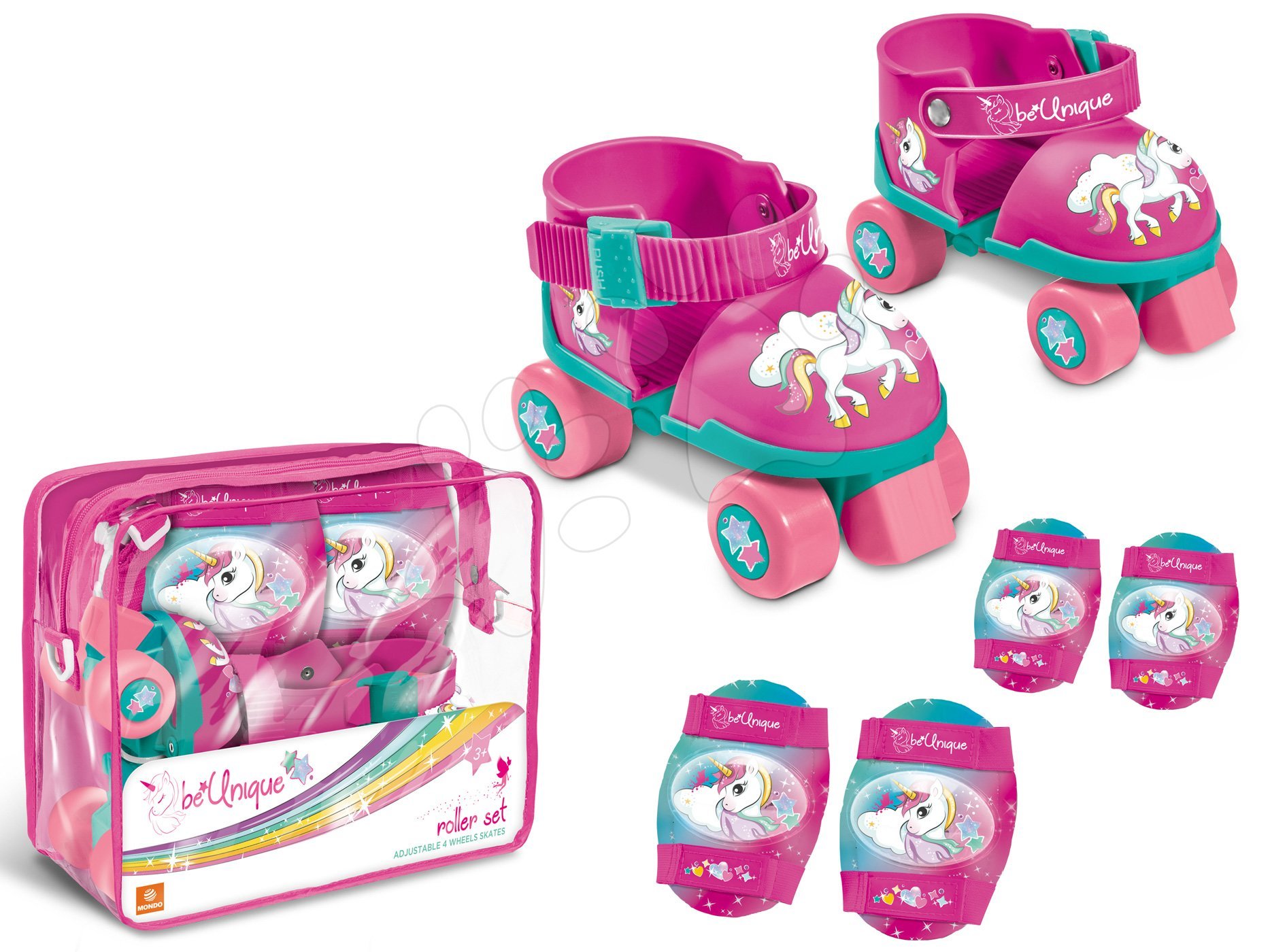 Kinderrollschuhe - Rollschuhe mit Protektoren Einhorn Mondo vier Räder Größe 22-29 rosa