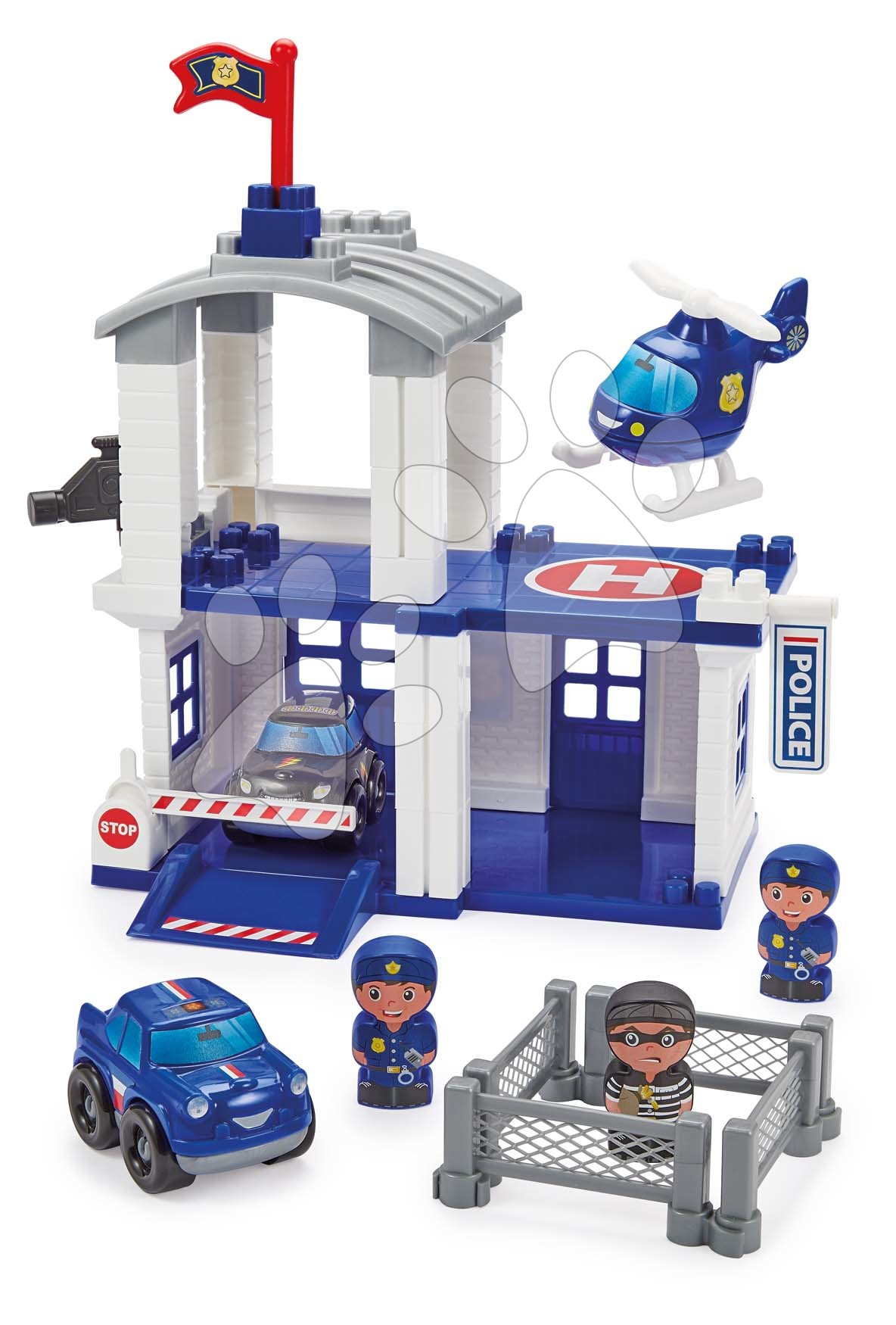 Otroške kocke Abrick - Kocke garaža Policijska postaja Abrick Écoiffier s 3 figuricami in 3 vozili od 18 mes