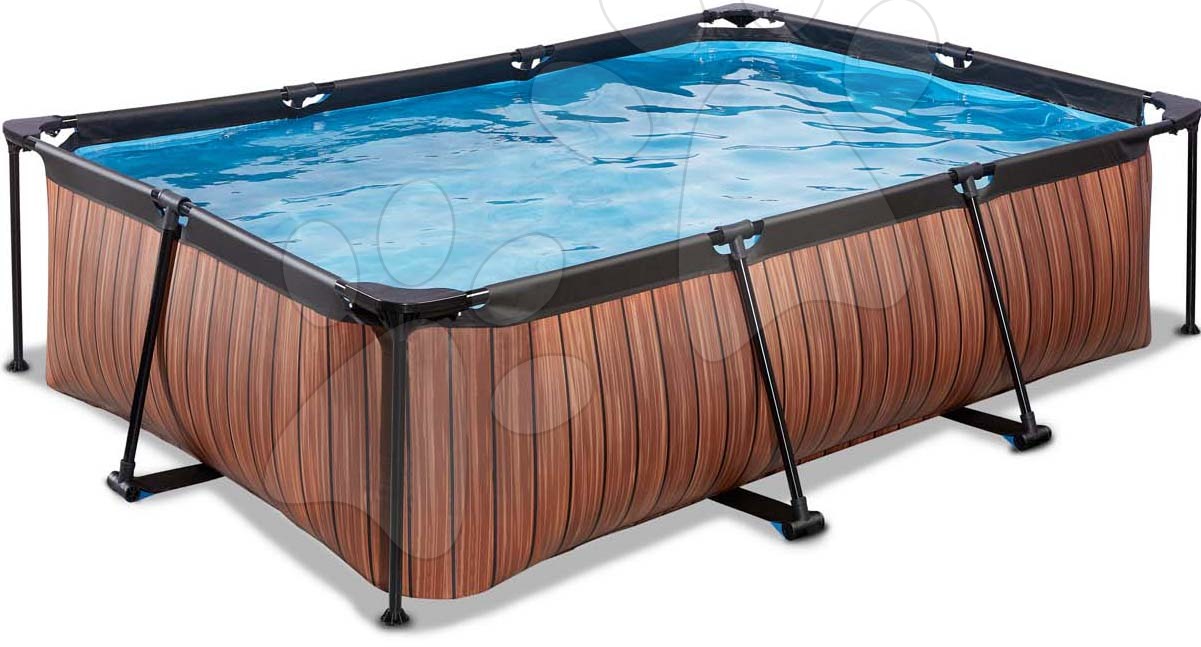 Medence szűrős szivattyúval Wood pool Exit Toys acél medencekeret 220*150 cm barna 6 évtől