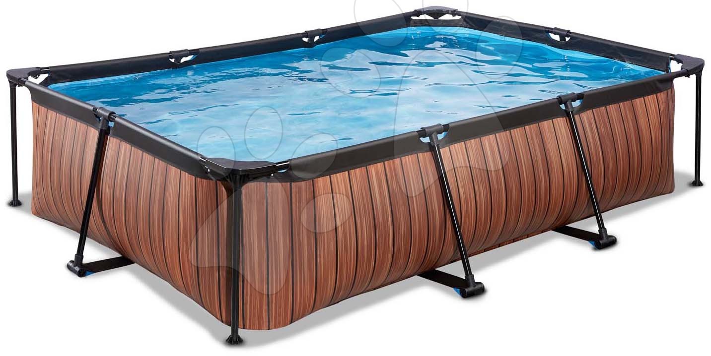 Obdélníkové bazény  - Bazén s filtrací Wood pool Exit Toys ocelová konstrukce 300*200 cm hnědý od 6 let