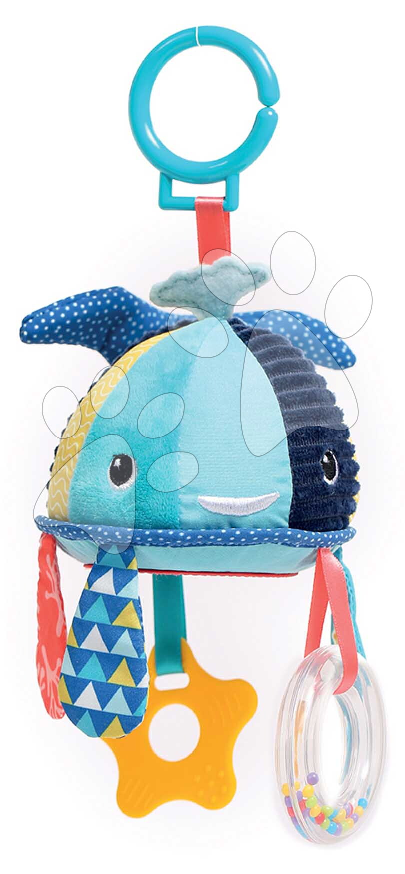 Felfüggeszthető bálna tevékenységekkel Whale Hanging Activity Ludi csörgővel rágókával és tükörrel 3 hó-tól