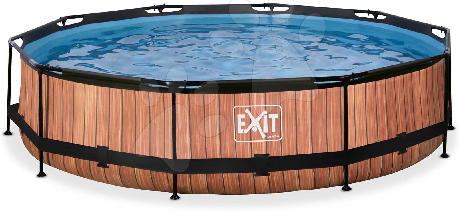 Bazény kruhové - Bazén s filtráciou Wood pool Exit Toys kruhový oceľová konštrukcia 360*76 cm hnedý od 6 rokov