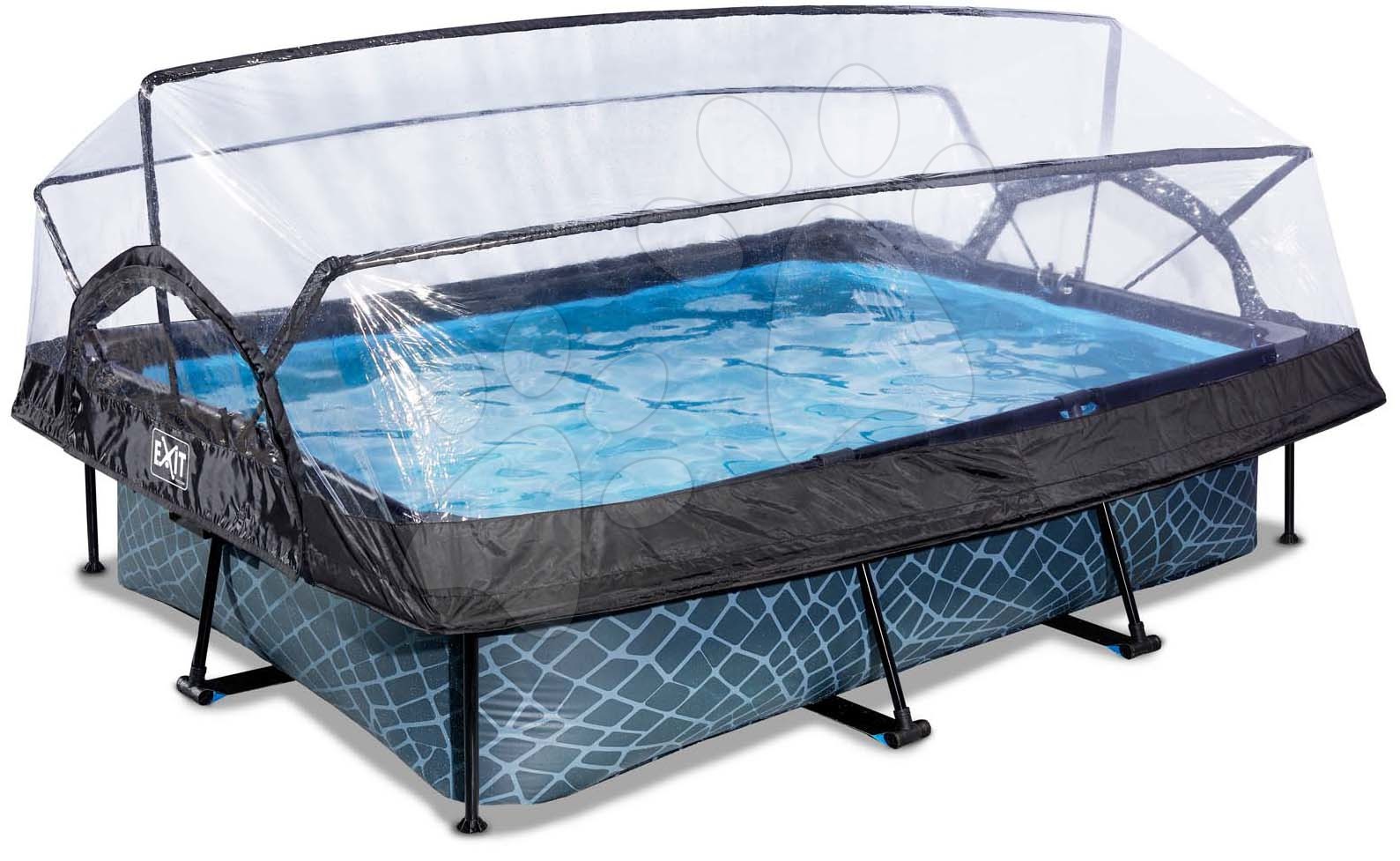 Bazén s krytom a filtráciou Stone pool Exit Toys oceľová konštrukcia 300*200*65 cm šedý od 6 rokov