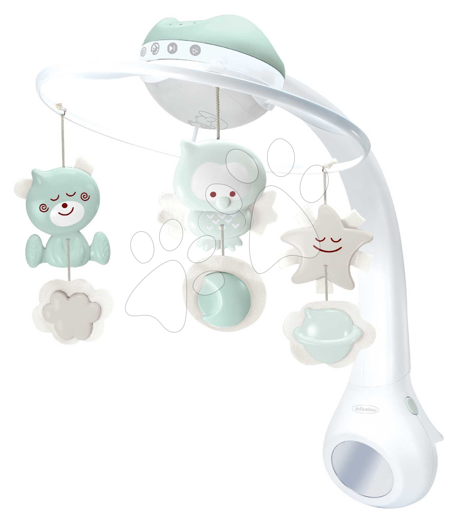 Hudobný kolotoč nad postieľku 3in1 Projector Musical Mobile Sage Infantino s projektorom a nočným svetlom zelený od 0 mes