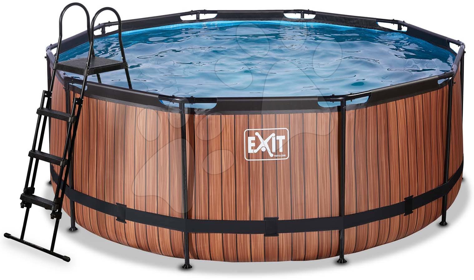 Bazén s filtráciou Wood pool Exit Toys kruhový oceľová konštrukcia 360*122 cm hnedý od 6 rokov