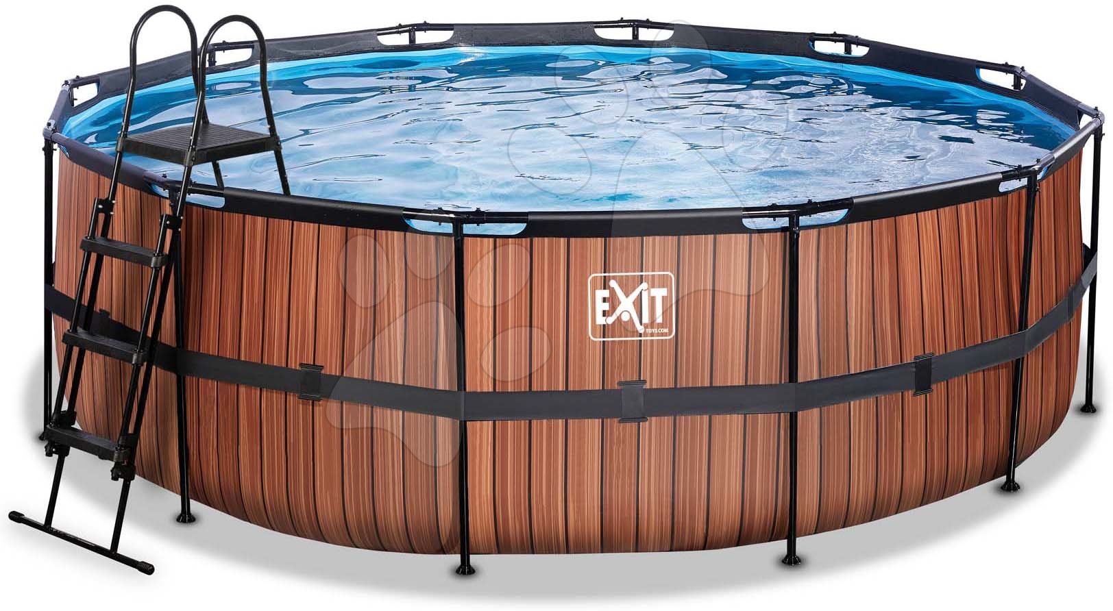 Bazén s filtrací Wood pool Exit Toys kruhový ocelová konstrukce 427*122 cm hnědý od 6 let