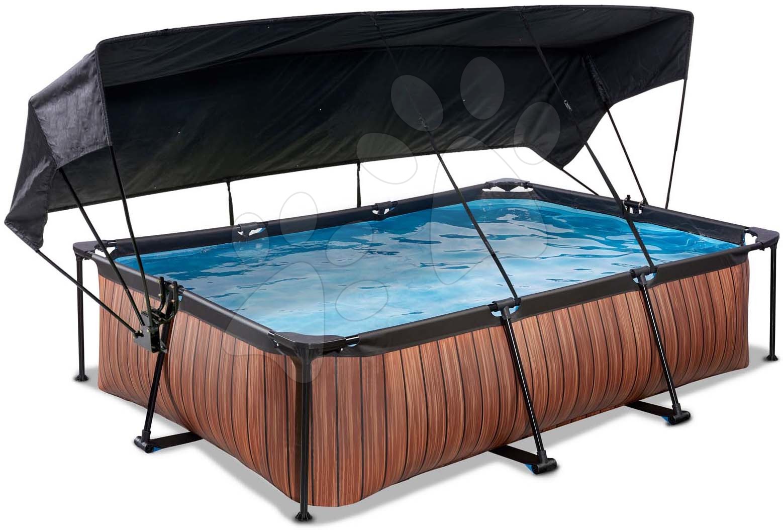 Obdélníkové bazény  - Bazén se stříškou a filtrací Wood pool Exit Toys ocelová konstrukce 300*200 cm hnědý od 6 let
