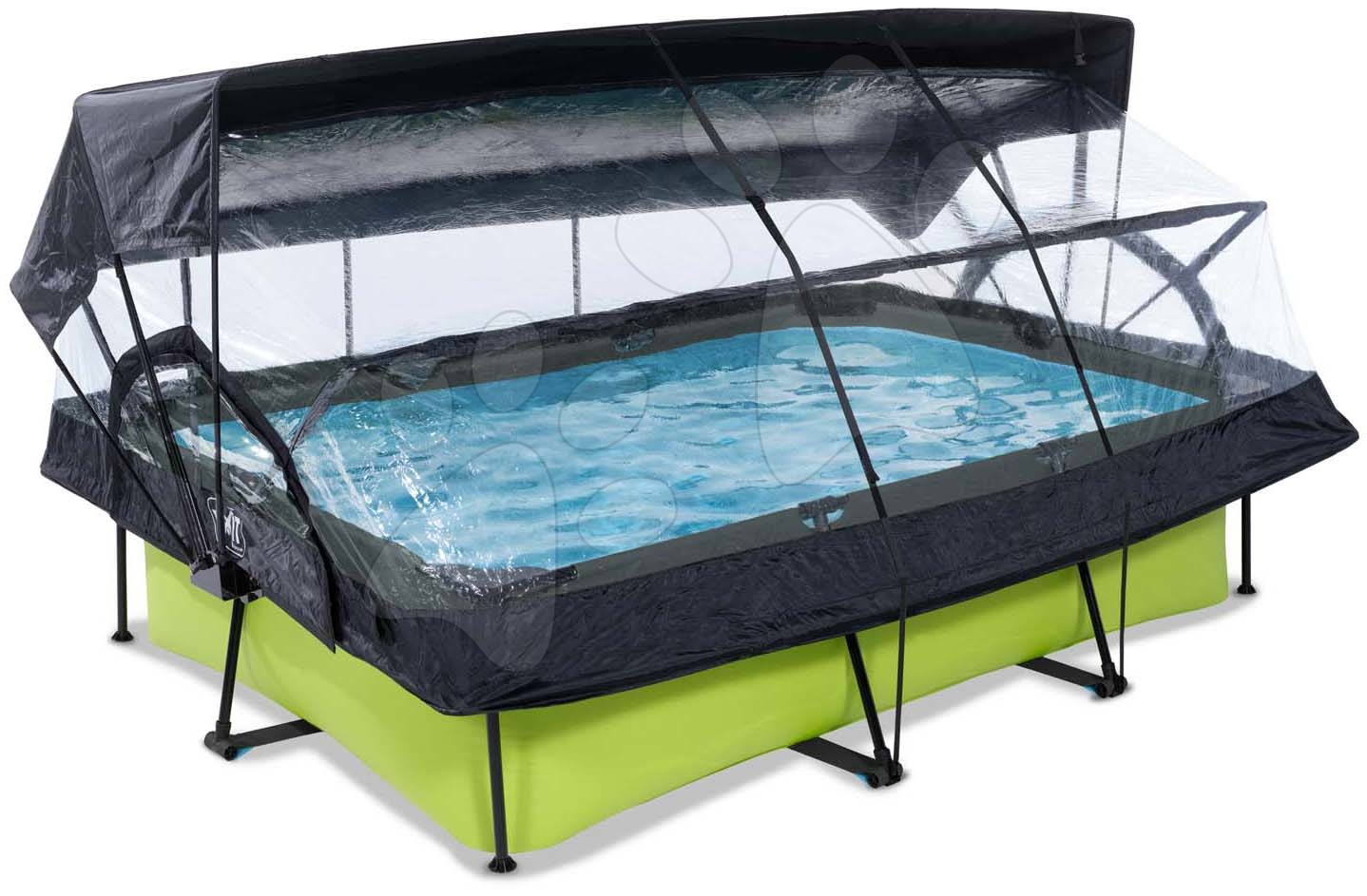 Bazén so strieškou krytom a filtráciou Lime pool Exit Toys oceľová konštrukcia 220*150*65 cm zelený od 6 rokov