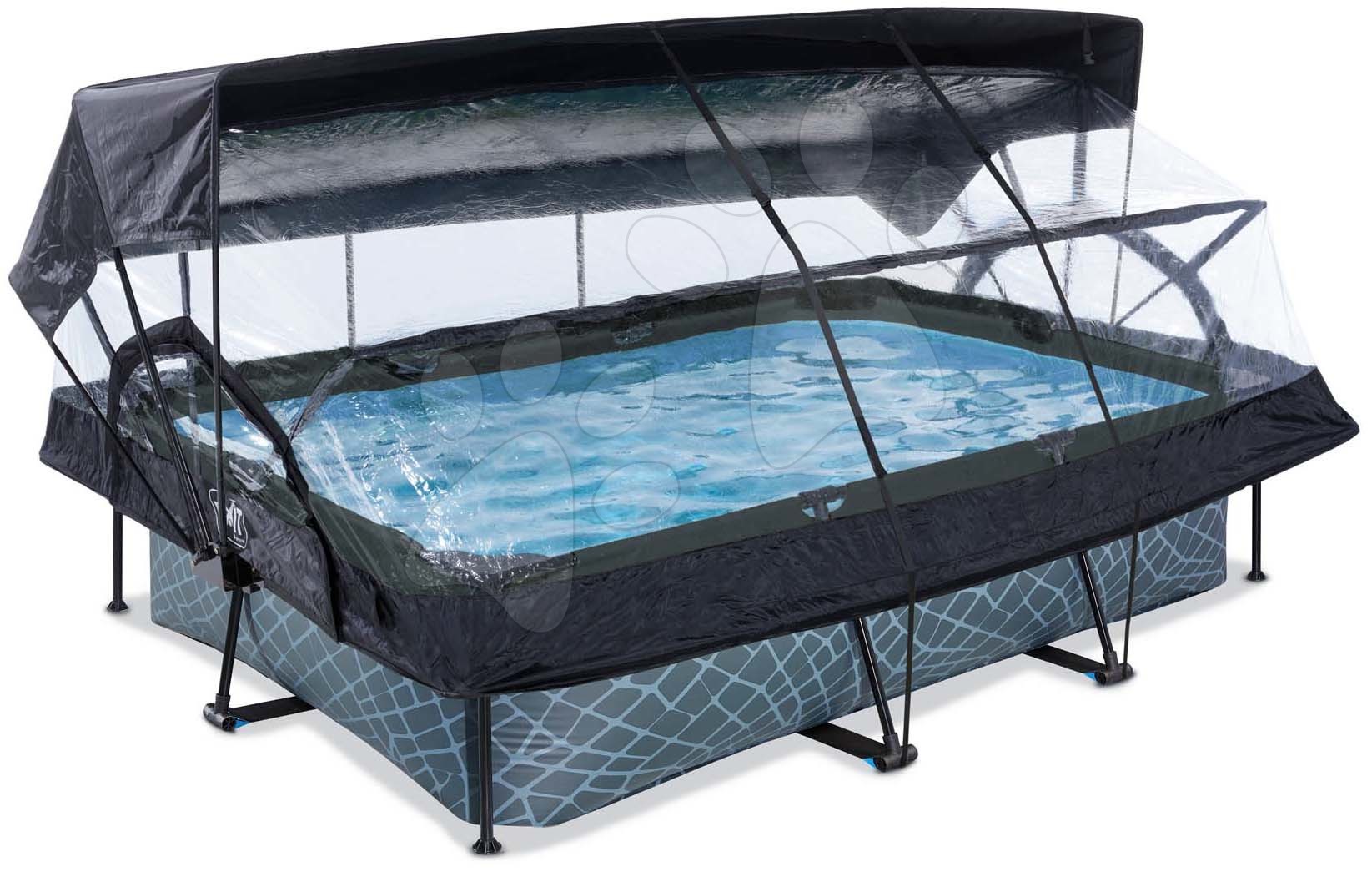 Bazén so strieškou krytom a filtráciou Stone pool Exit Toys oceľová konštrukcia 300*200*65 cm šedý od 6 rokov