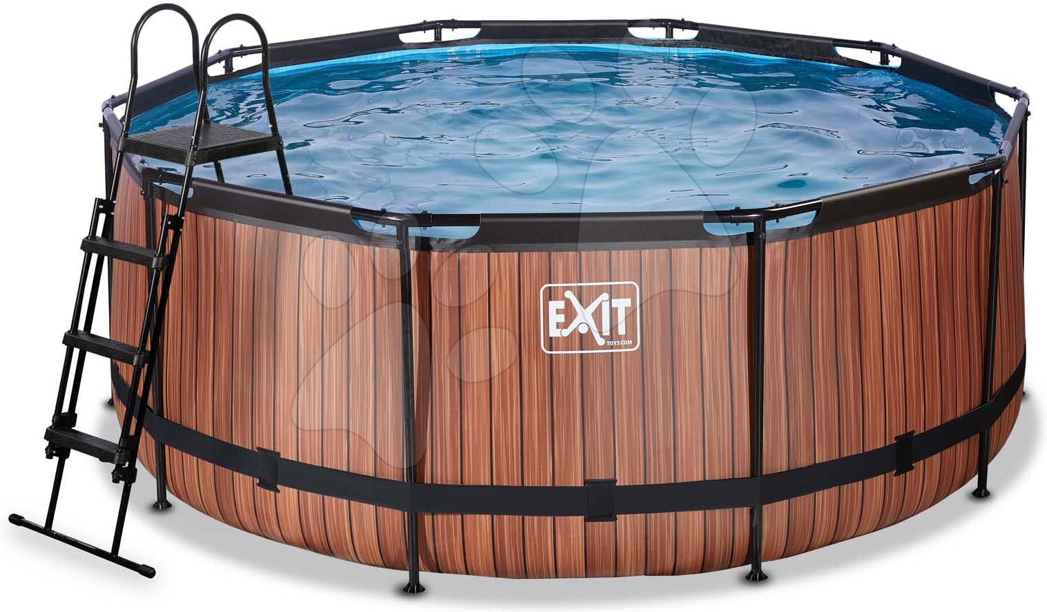 Bazén s pieskovou filtráciou Wood pool Exit Toys kruhový oceľová konštrukcia 360*122 cm hnedý od 6 rokov