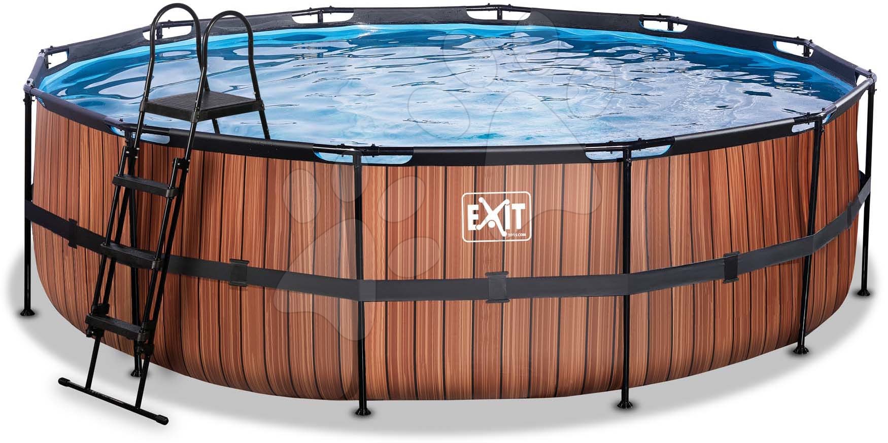 Bazény kruhové - Bazén s pieskovou filtráciou Wood pool Exit Toys kruhový oceľová konštrukcia 488*122 cm hnedý od 6 rokov