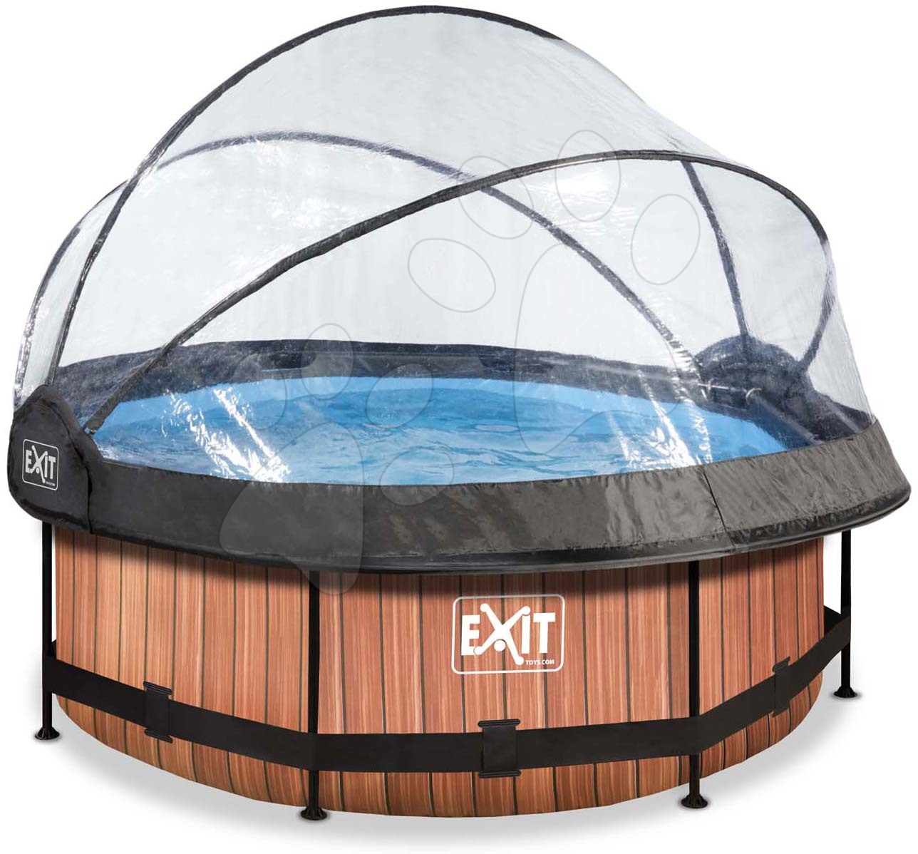 Medence búrával és szivattyúval Wood pool Exit Toys kerek acél medencekeret 244*76 cm barna 6 évtől