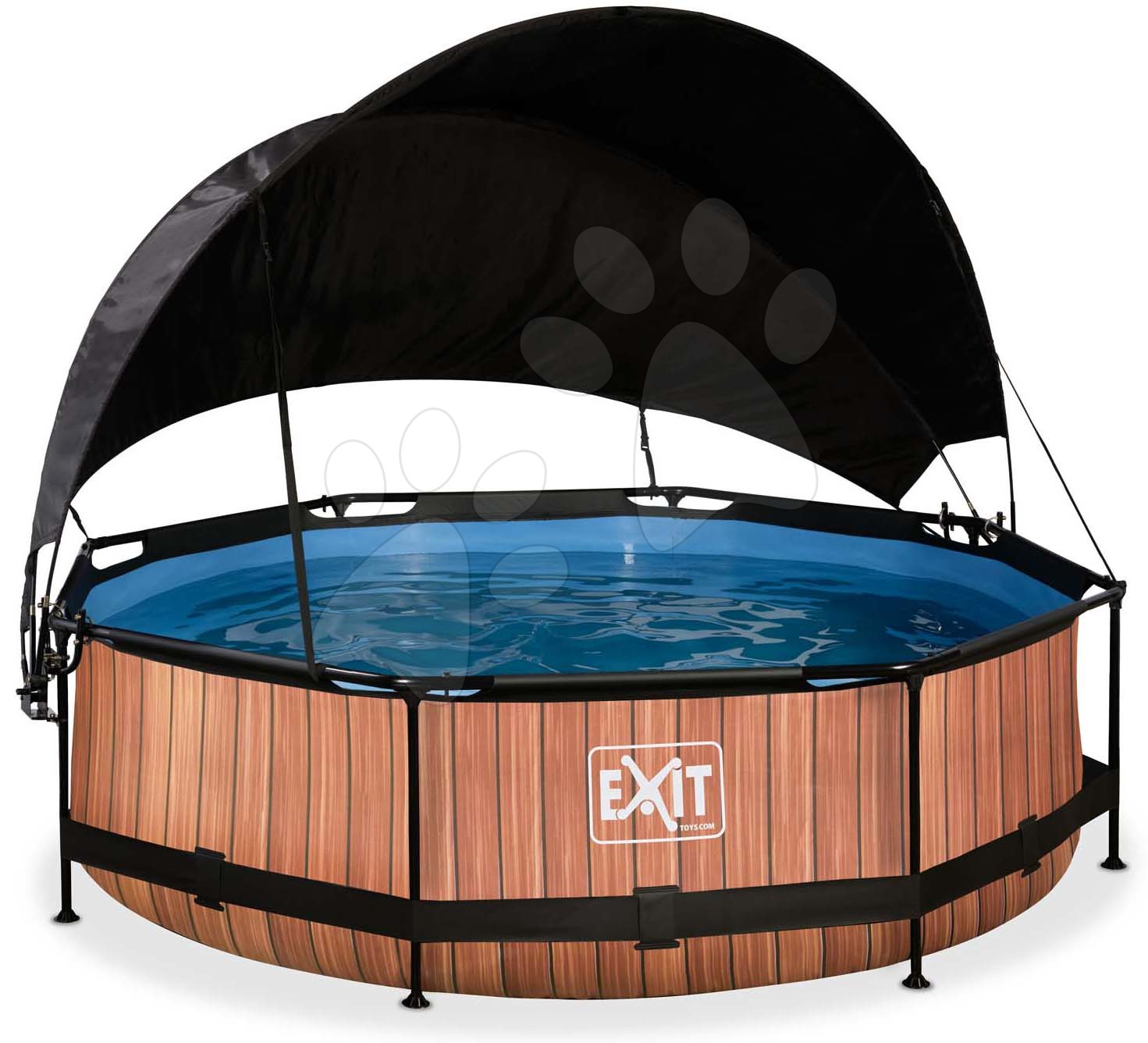 Bazén so strieškou a filtráciou Wood pool Exit Toys kruhový oceľová konštrukcia 300*76 cm hnedý od 6 rokov