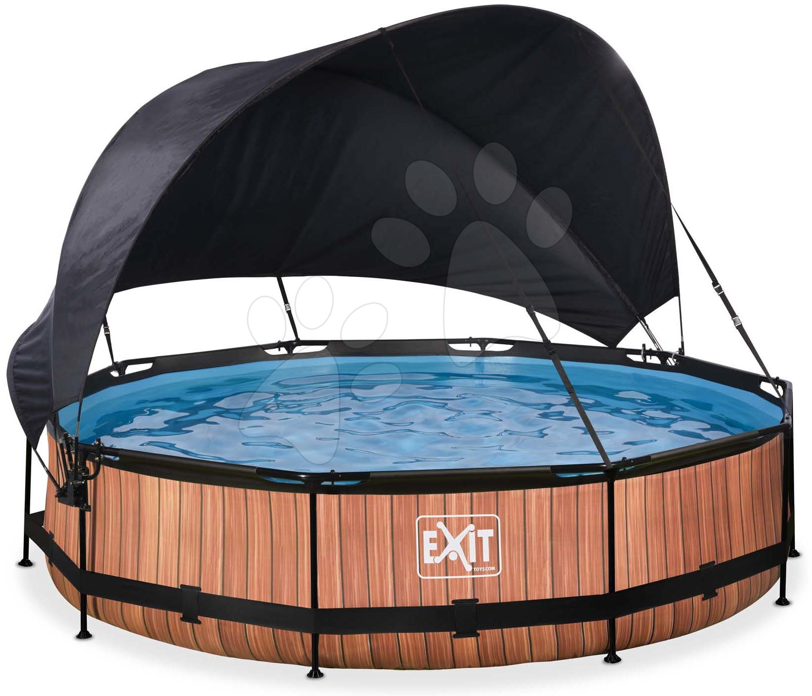 Medence napellenzővel és szivattyúval Wood pool Exit Toys kerek acél medencekeret 360*76 cm barna 6 évtől