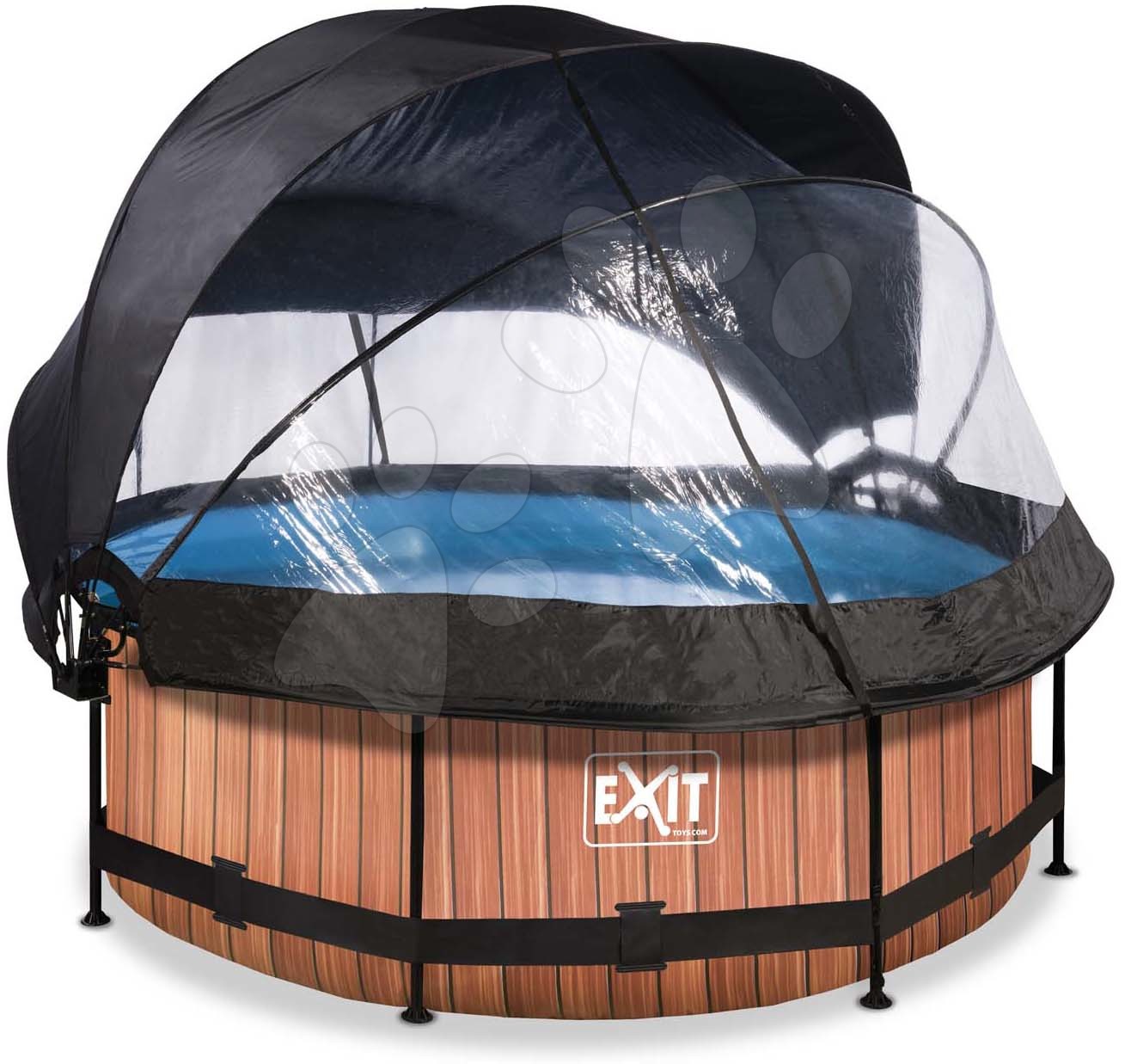 Bazén so strieškou krytom a filtráciou Wood pool Exit Toys kruhový oceľová konštrukcia 244*76 cm hnedý od 6 rokov