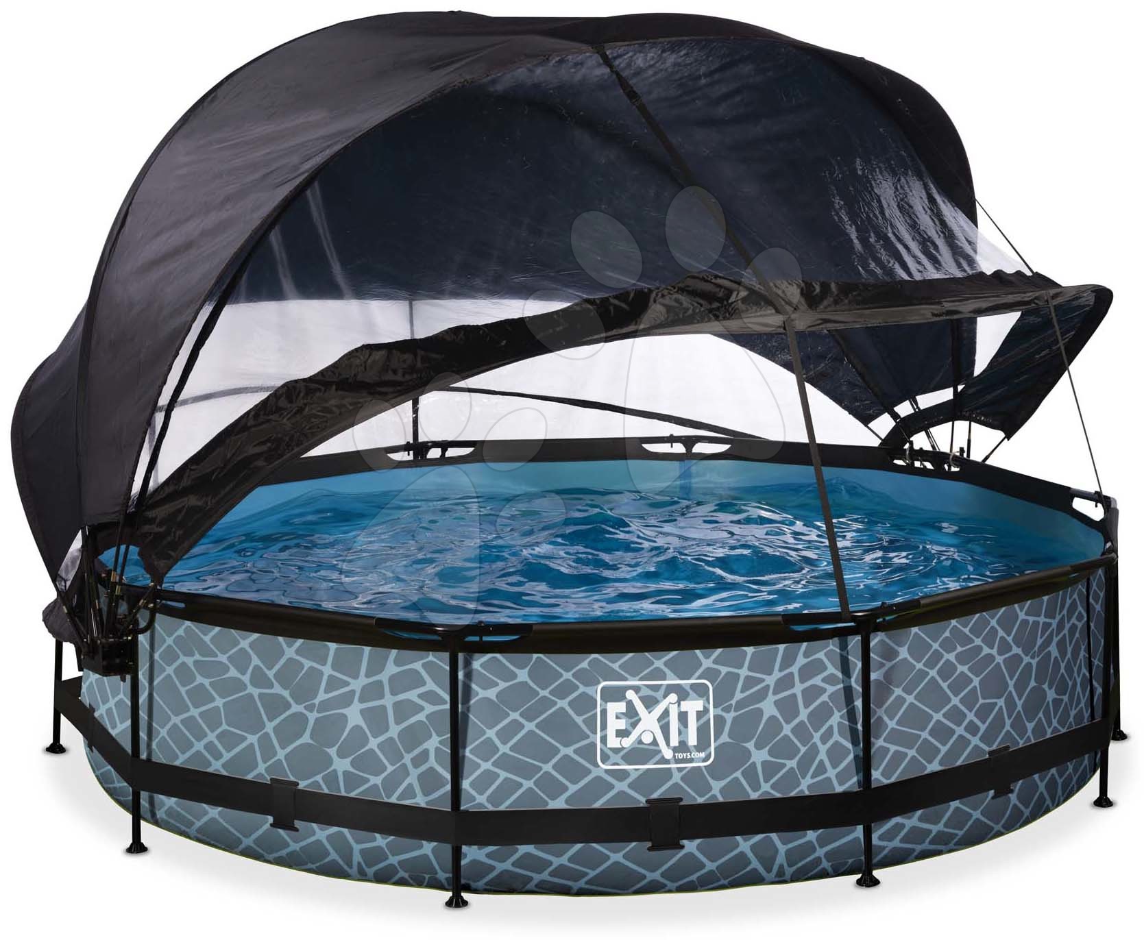 Bazény kruhové - Bazén so strieškou krytom a filtráciou Stone pool Exit Toys kruhový oceľová konštrukcia 360*76 cm šedý od 6 rokov