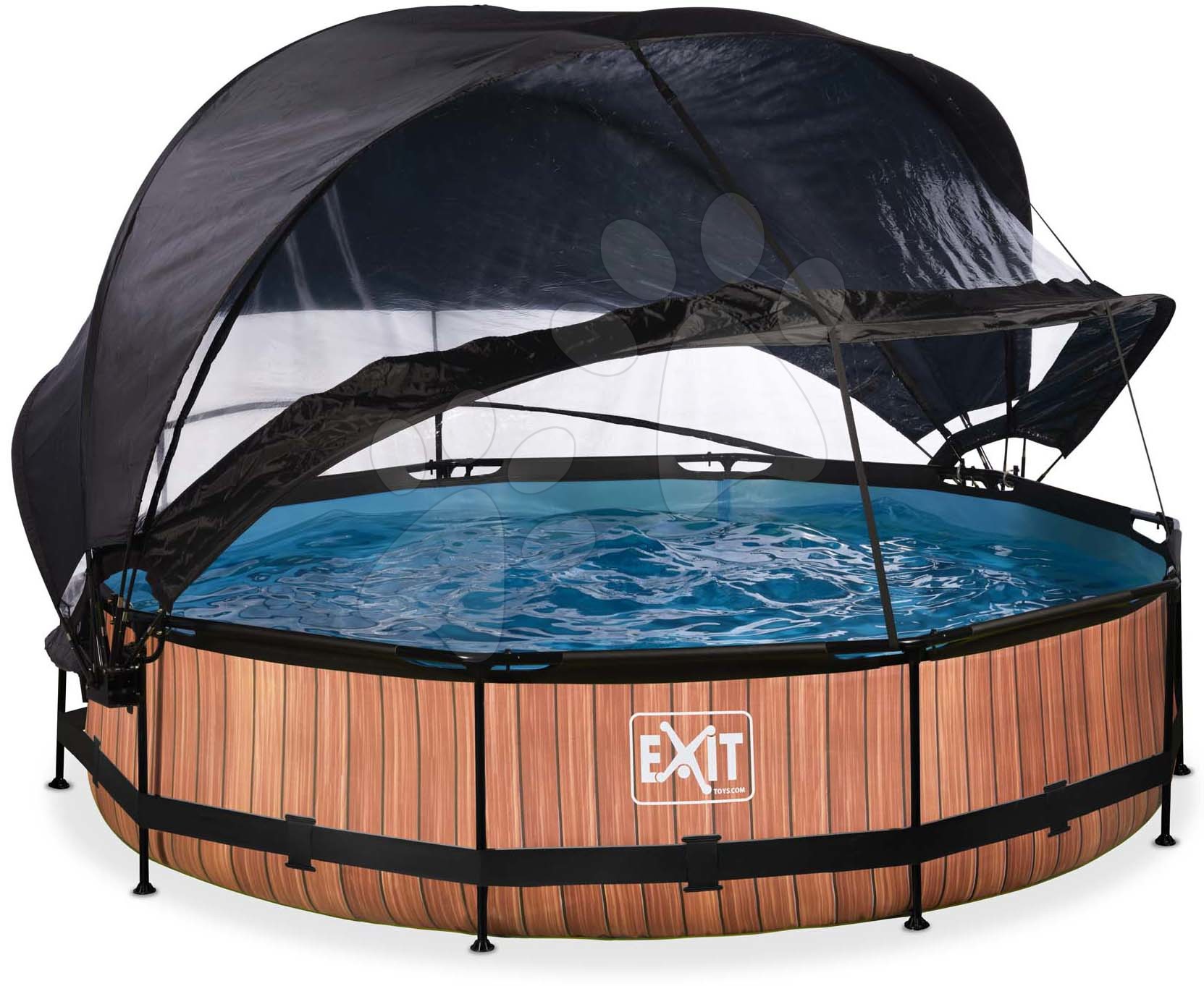 Bazén so strieškou krytom a filtráciou Wood pool Exit Toys kruhový oceľová konštrukcia 360*76 cm hnedý od 6 rokov