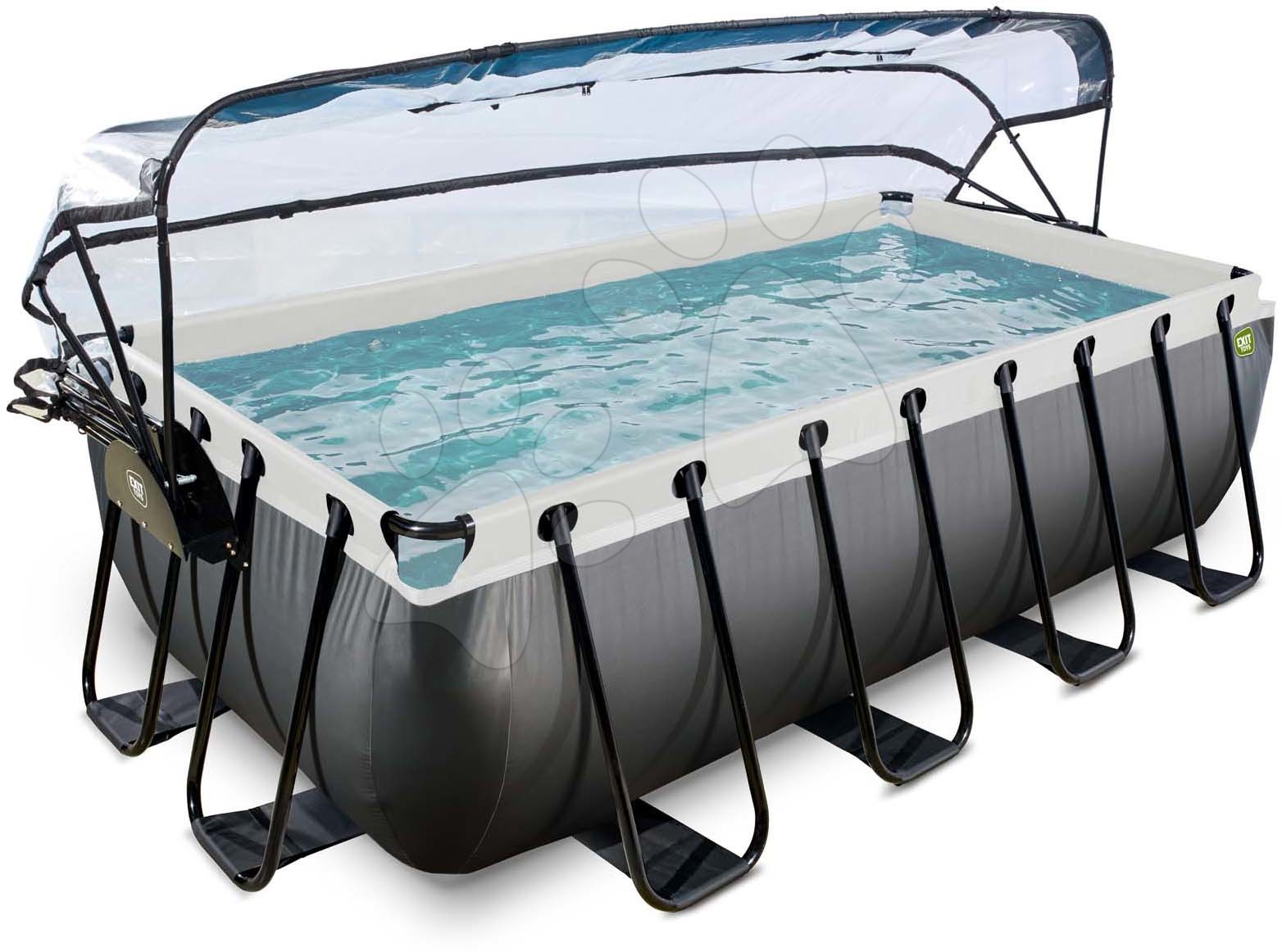 Bazény obdĺžnikové - Bazén s krytom a pieskovou filtráciou Black Leather pool Exit Toys oceľová konštrukcia 400*200*100 cm čierny od 6 rokov