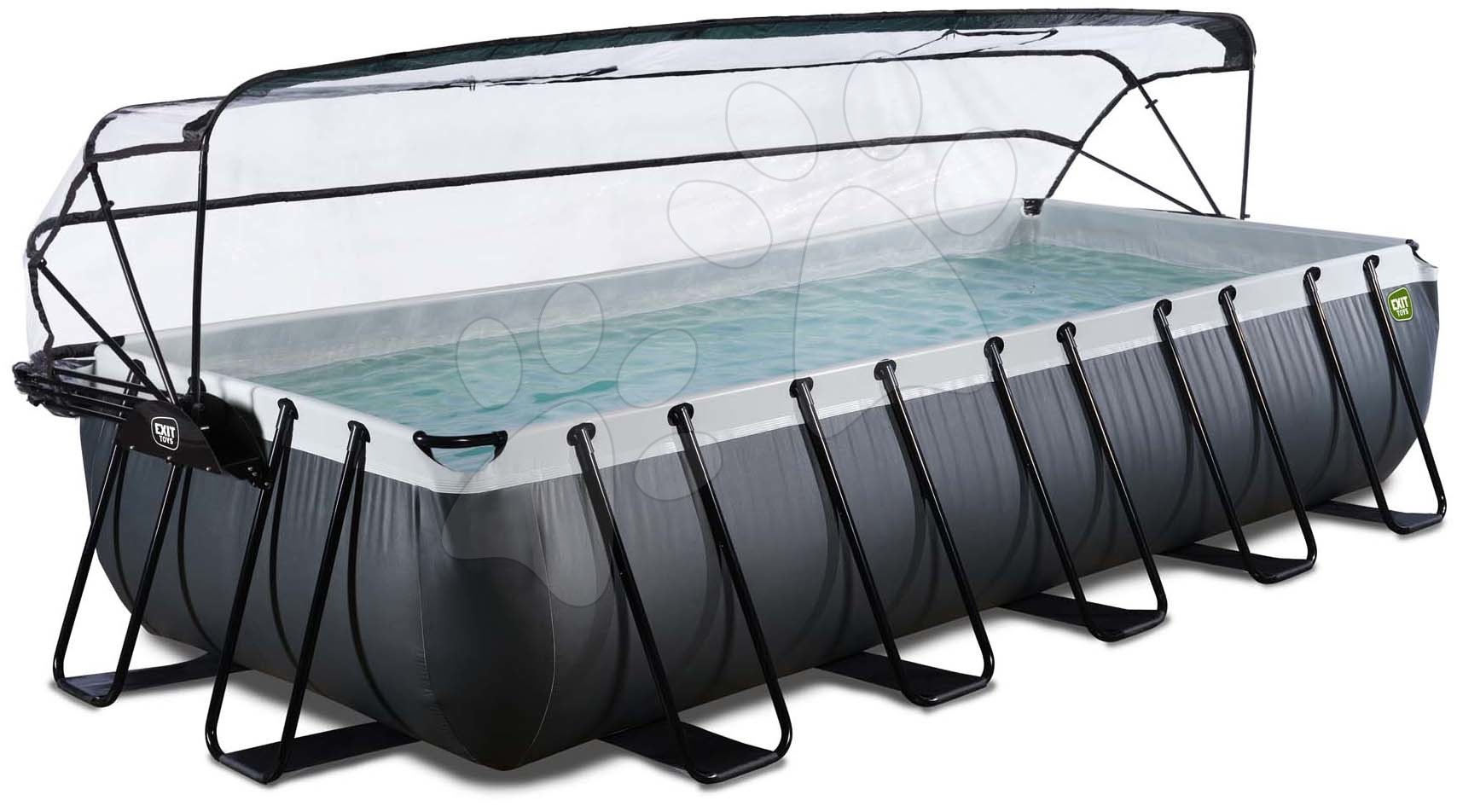 Bazény obdĺžnikové - Bazén s krytom a pieskovou filtráciou Black Leather pool Exit Toys oceľová konštrukcia 540*250*100 cm čierny od 6 rokov