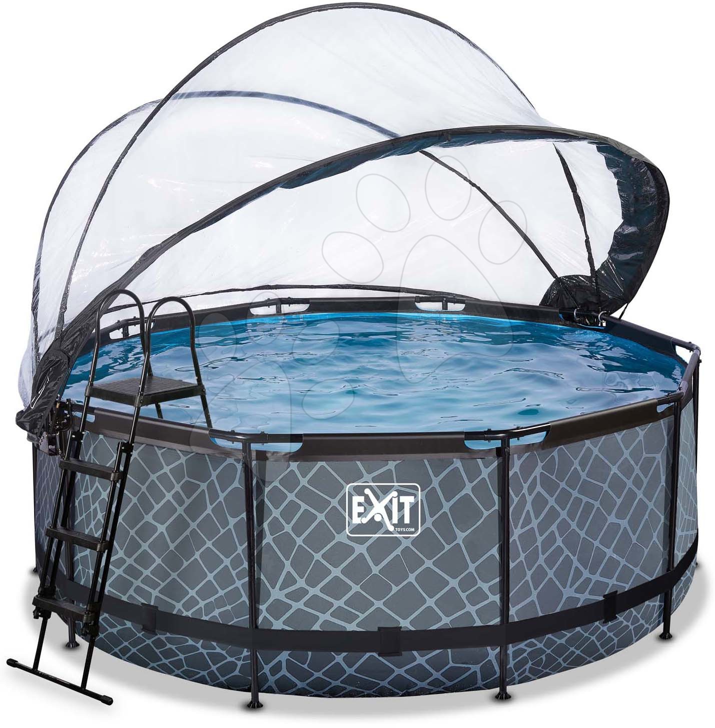 Bazény kruhové - Bazén s krytom a pieskovou filtráciou Stone pool Exit Toys kruhový oceľová konštrukcia 360*122 cm šedý od 6 rokov